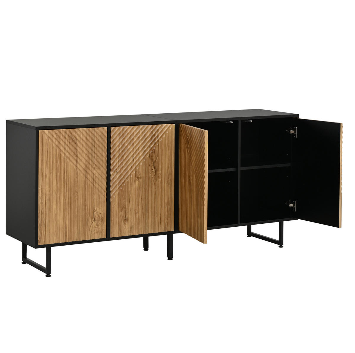 SIDEBOARD aus Spanplatte 160x40x75 cm Naturholz-Schwarz mit 4 Türen und 8 Fächern, strukturierter Front - Naturfarben, Holzwerkstoff (160/75/40cm) - Modfu