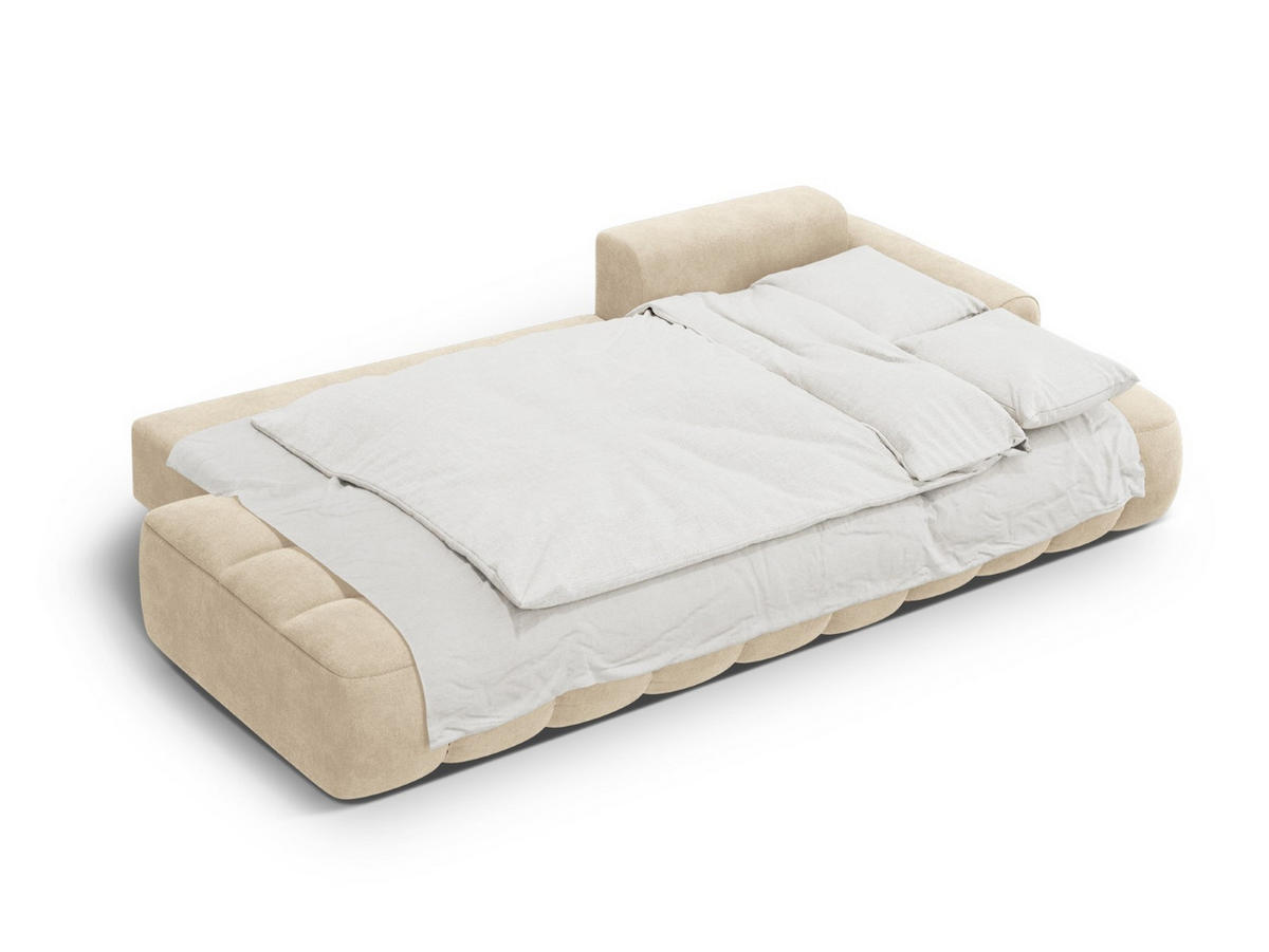 AUSKLAPPBARES-ECKSOFA rechts mit Container Linz aus Samt leichtes beige 3 Sitzplätze - Creme, Textil (142/275cm) - Cosmopolitan Design