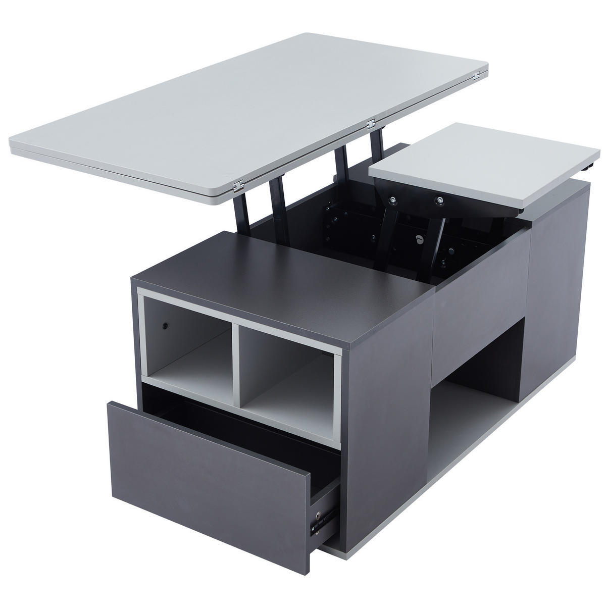 COUCHTISCH 100/51/47 cm höhenverstellbar mit Stauraum in Grau - Grau, Holzwerkstoff (100/51/47cm) - Flora Grace