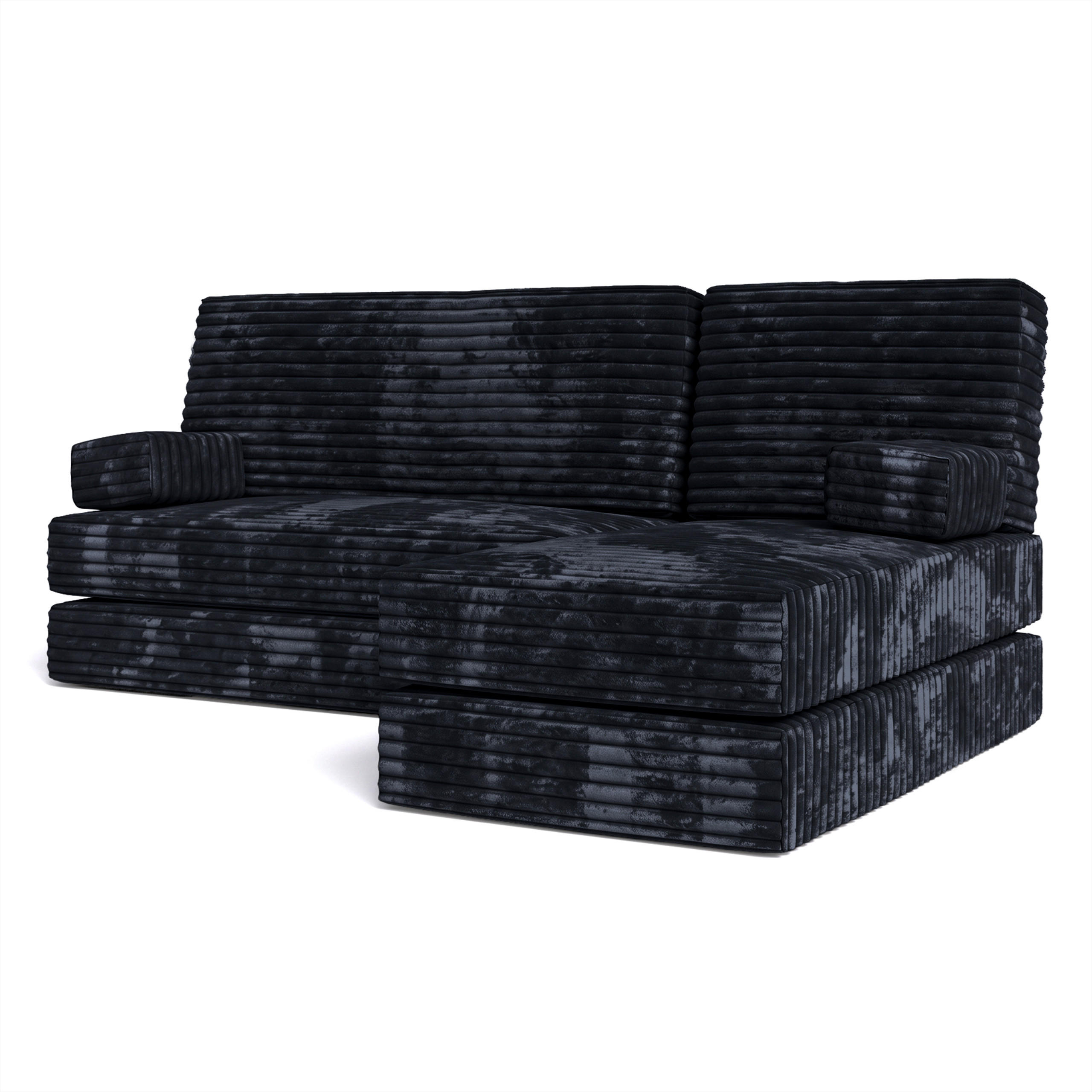 ECKSOFA NOTIA modulares Boneless Sofa mit Schlaffunktion Schwarz Kordstoff - Schwarz, Textil (200/120cm) - MASSENO