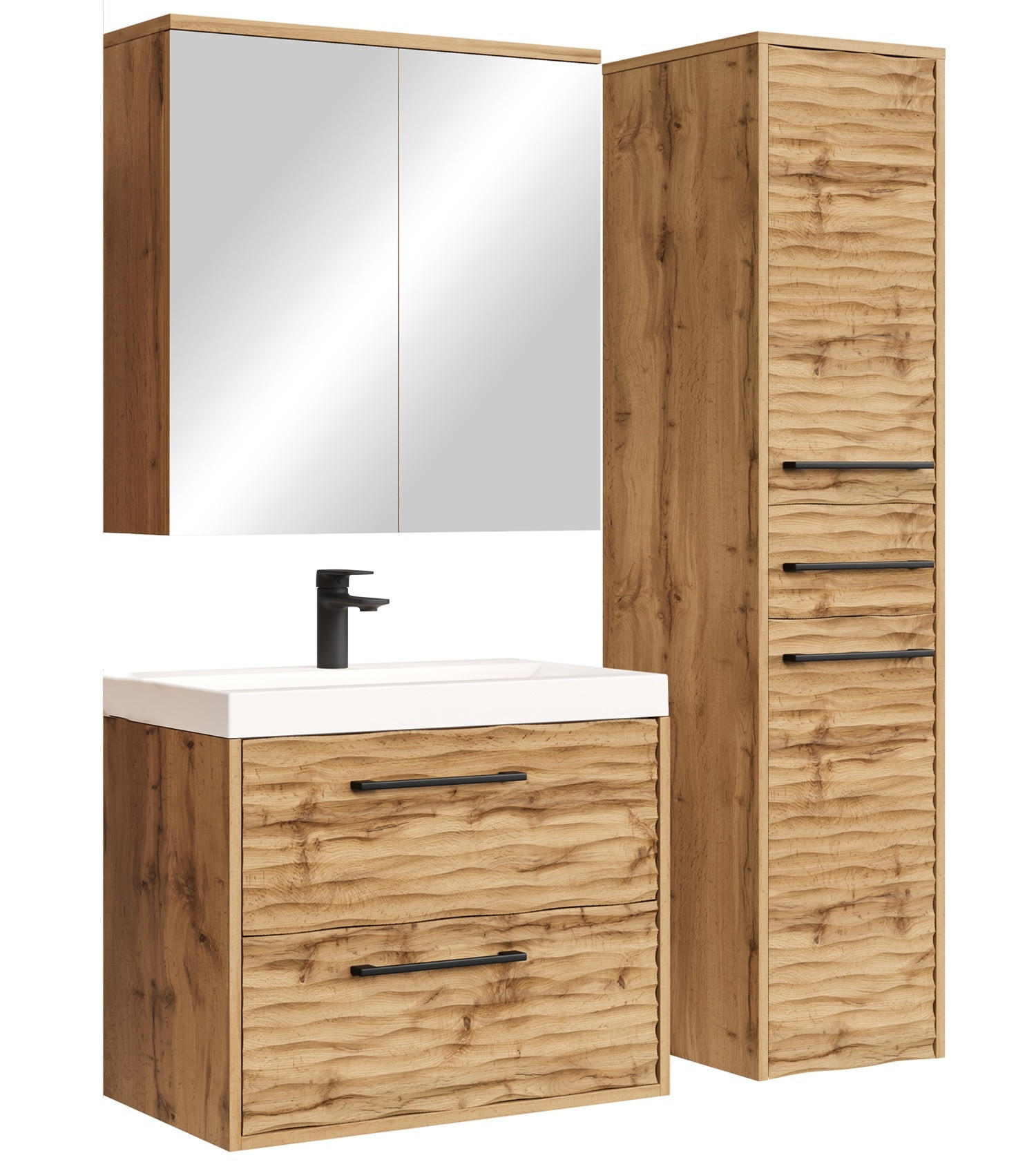 BADMÖBEL-SET Etna 4 Teile Eiche - 60 x 35 x 51 cm - Eichefarben, Holz (60/51/35cm) - Badplaats