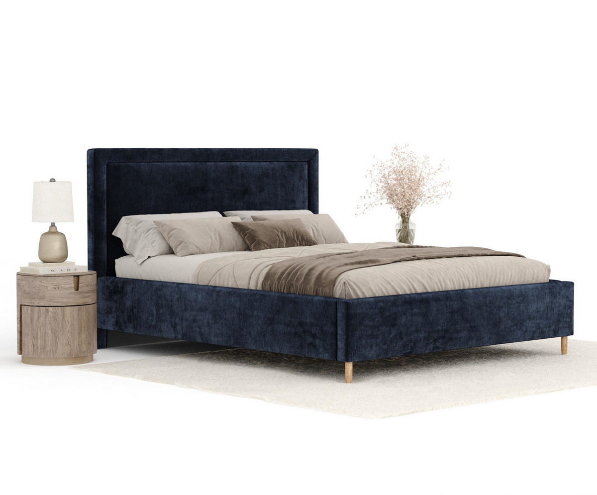 POLSTERBETT Ordina Marineblau 180/200 cm im Chenille-Stoff - Naturfarben/Dunkelblau, Holz/Holzwerkstoff (180/200cm) - Maison de Reve