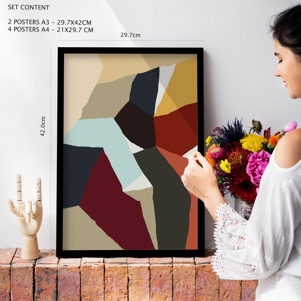 POSTER Set Mit 6 Farbige Kanten In Form Abstracts Ästhetische Dekorative Gemälde Für Ihr Wohnzimmer, Schlafzimmer, Zuhause A3 & A4 Schwarzer Rahmen - Schwarz, Papier (29/3cm) - Nacnic