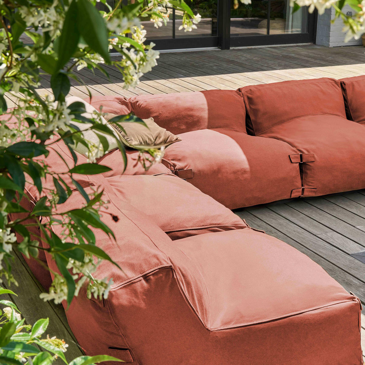 GARTENSOFA mit 8 Sitzplätzen, Terrakotta - Braun, Textil (85/65/680cm) - Oviala