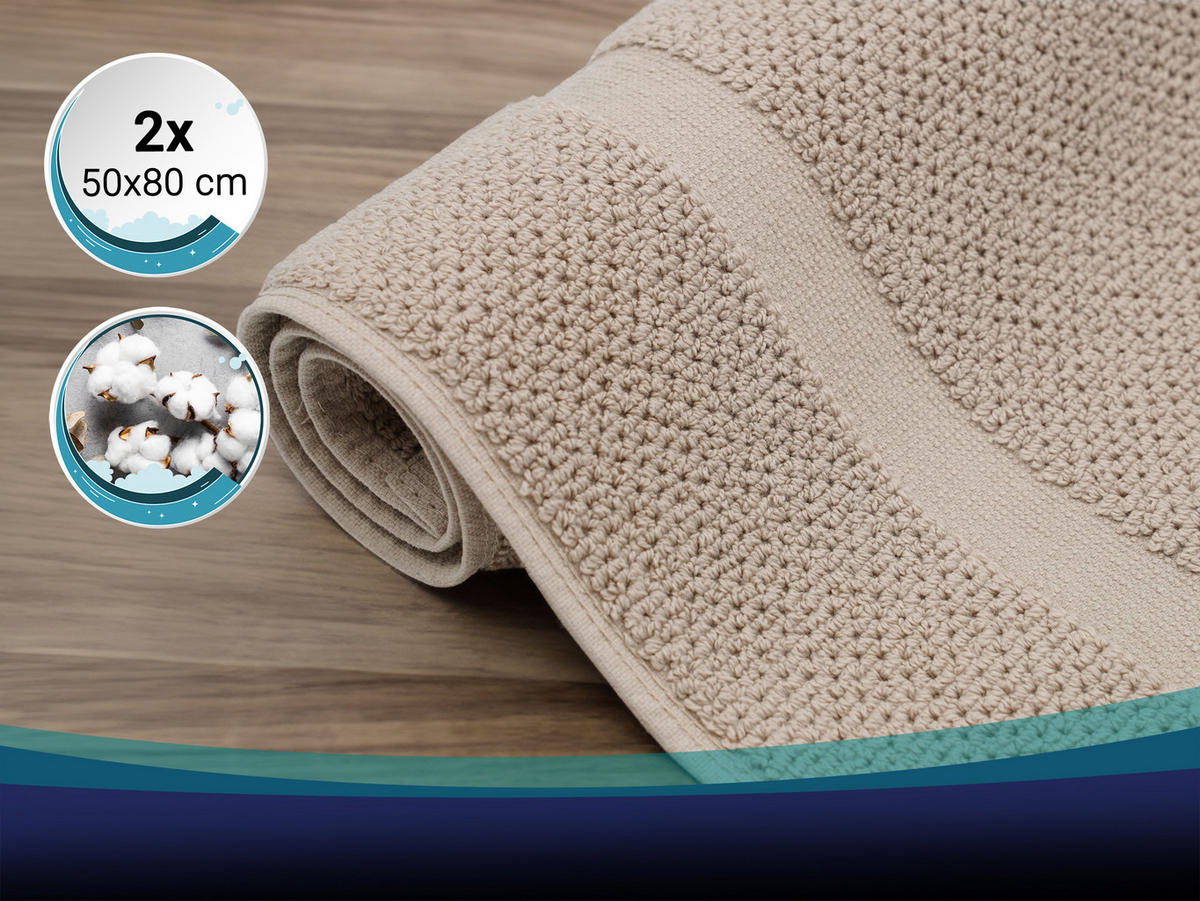 BADEMATTE, 2er-Set, 50x80 cm, 100% Baumwolle, Grau - Grau, Textil (50/80cm) - Zollner
