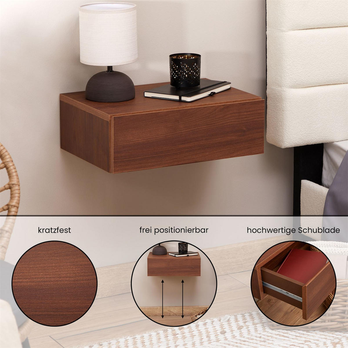 NACHTTISCH ANNE hängend - Nussbaumfarben, Holzwerkstoff (42/14/30cm) - CARO-Möbel