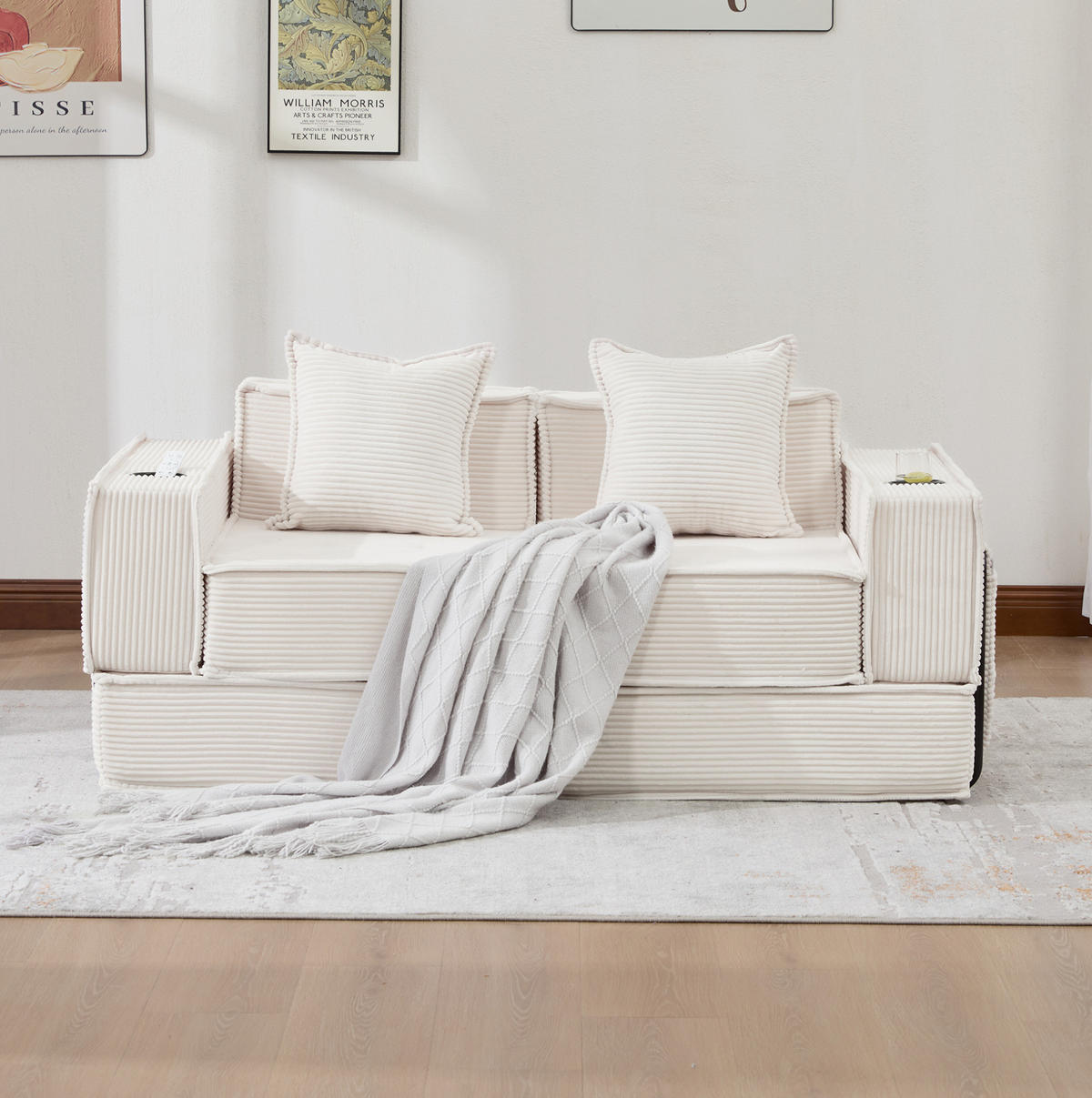 2-SITZER-SOFA 162/78/66 cm mit Seitentaschen, 2 Kissen und modularem Design aus Cord, Beige - Beige, Textil (162/66/78cm) - Redom