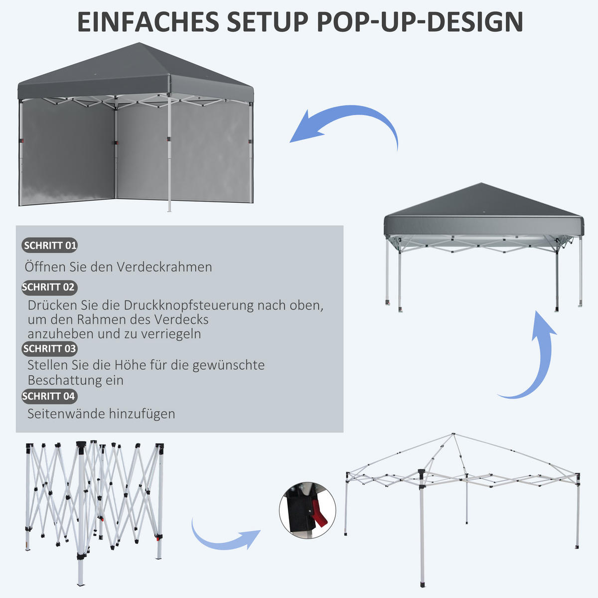 FALTPAVILLON, Stahl, Oxfordstoff, Dunkelgrau - Dunkelgrau, Metall (297/274/297cm) - Outsunny