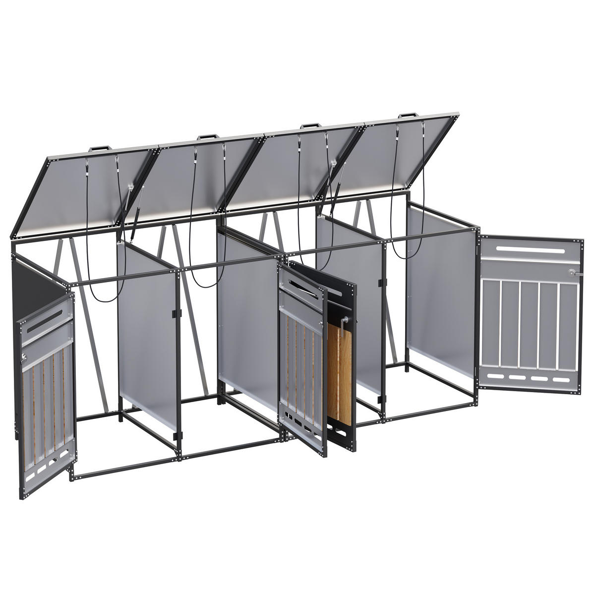 MÜLLTONNENBOX 4er-Set mit Hydraulischem Deckel Holzoptik - Grau, Metall (262/110/79cm) - PARAFTA HOME
