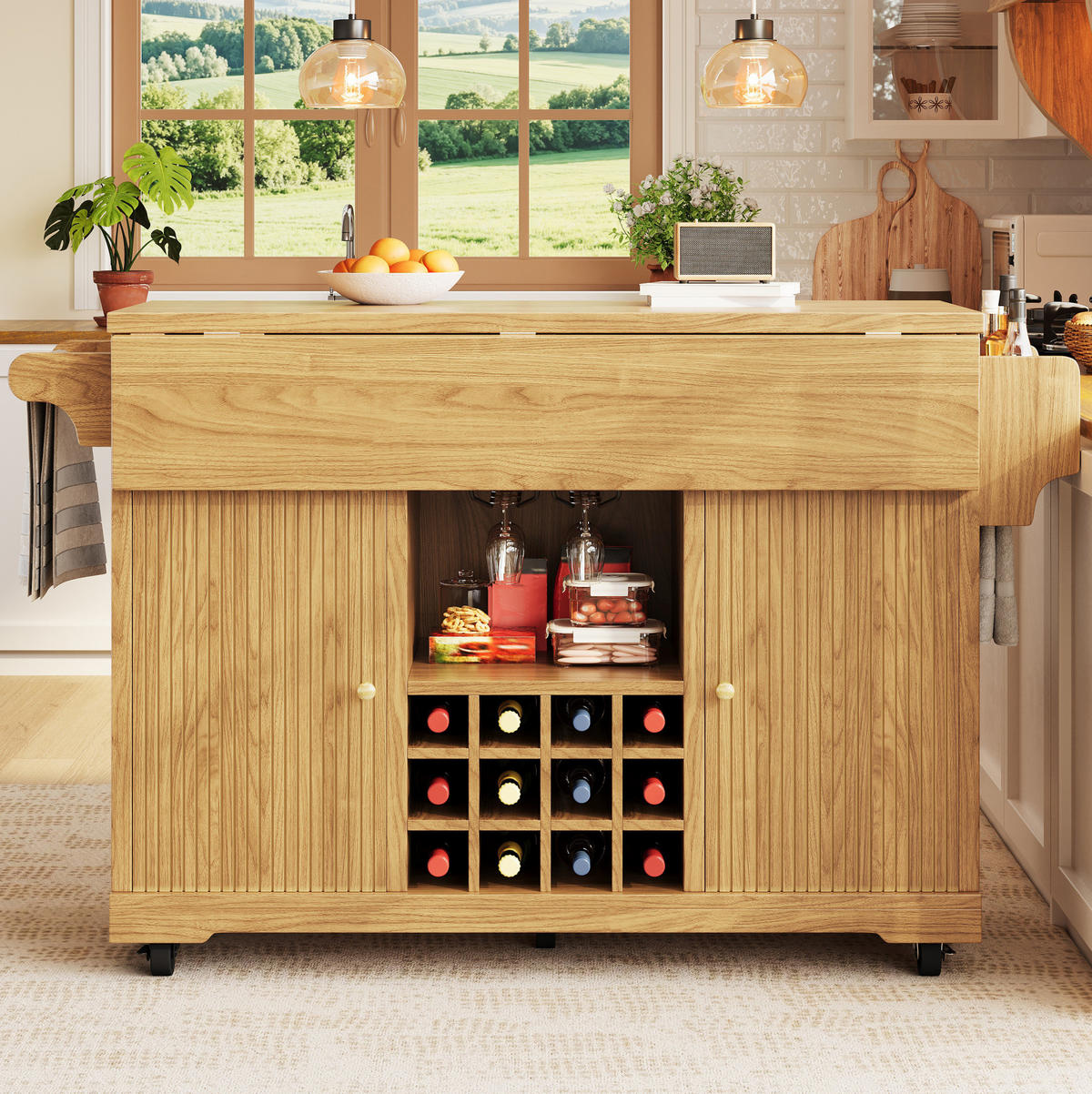 SERVIERWAGEN mit ausklappbaren Tischenden und Stauraum 142,5 cm Natural Wood - Naturfarben, Holz (80/95/142.5cm) - Beauniv