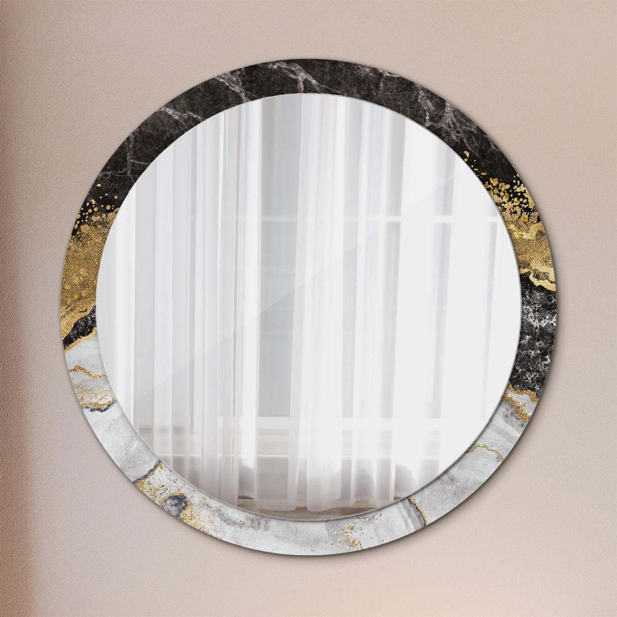 SPIEGEL Ø100 cm Rund mit Aufdruck - Goldfarben, Glas (100/100/0.4cm) - TULUP