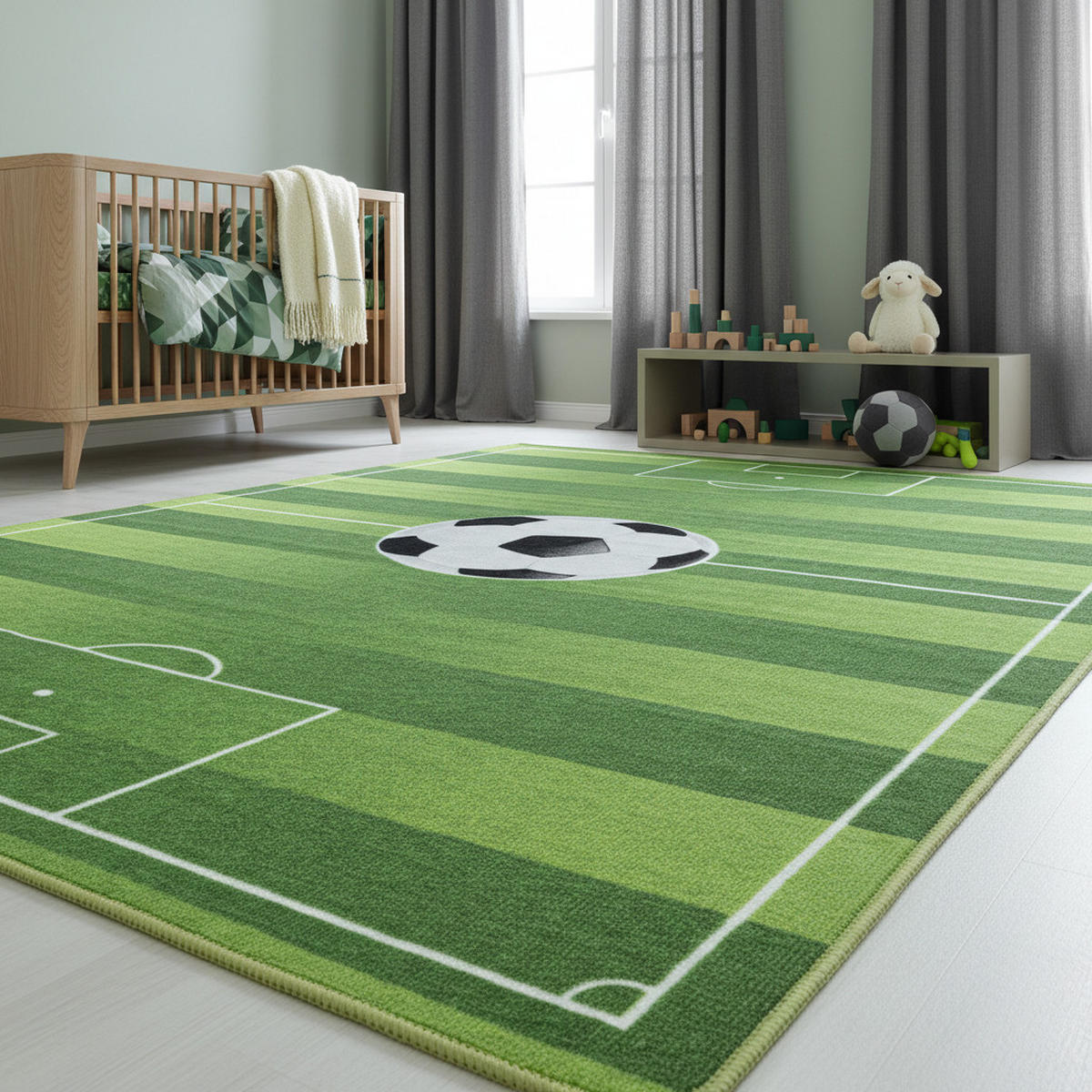 TEPPICH Kinderzimmer Fußballfeld Bunt Waschbar Spielzimmer Strapazierfähig Grün 160x230 cm – TRAUN - Grün, Textil (160/230cm) - KADIMA DESIGN