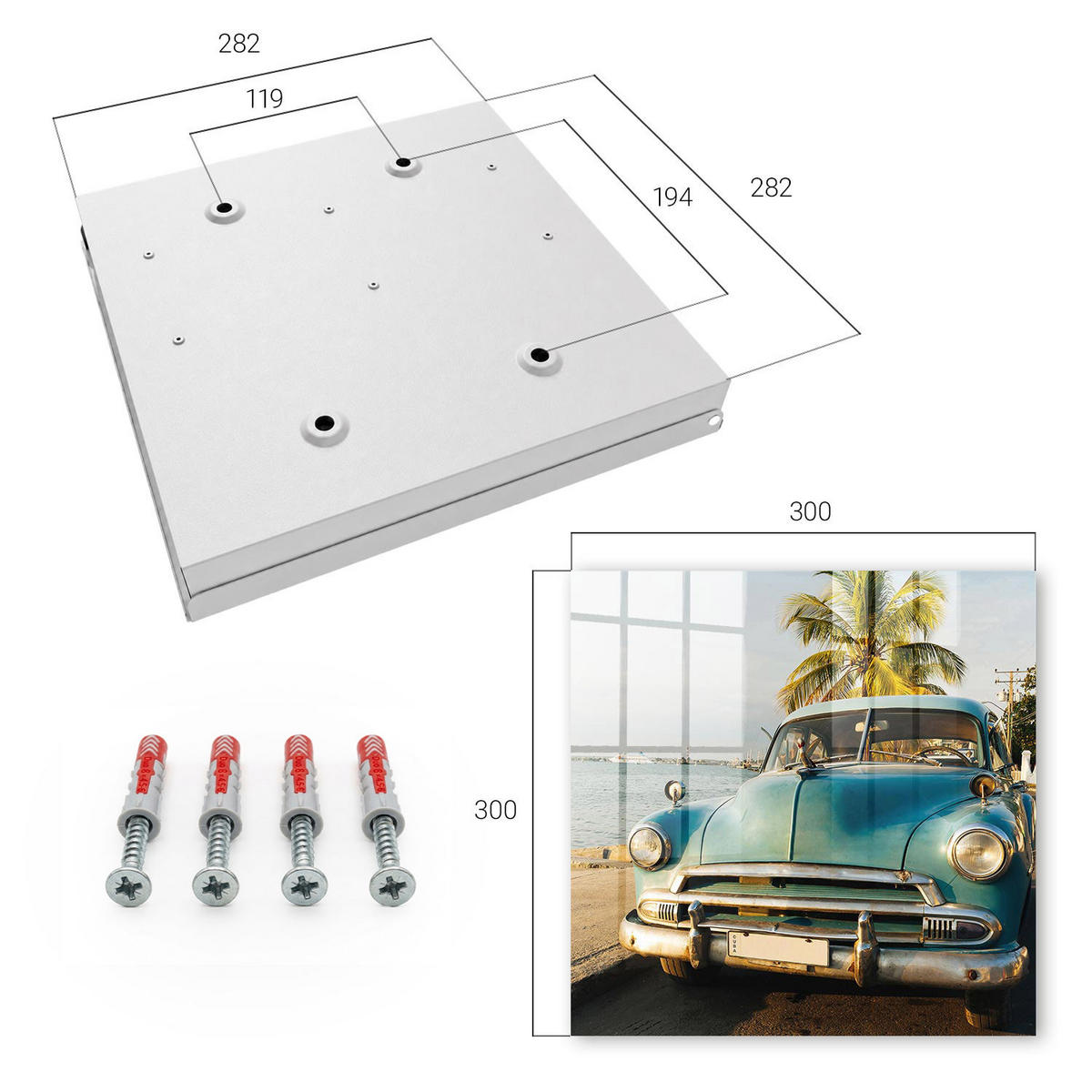 SCHLÜSSELBOX Weiß 30x30 cm – Türöffnung nach rechts - Retro-Auto - Blau, Metall (30/30/5cm) - TULUP