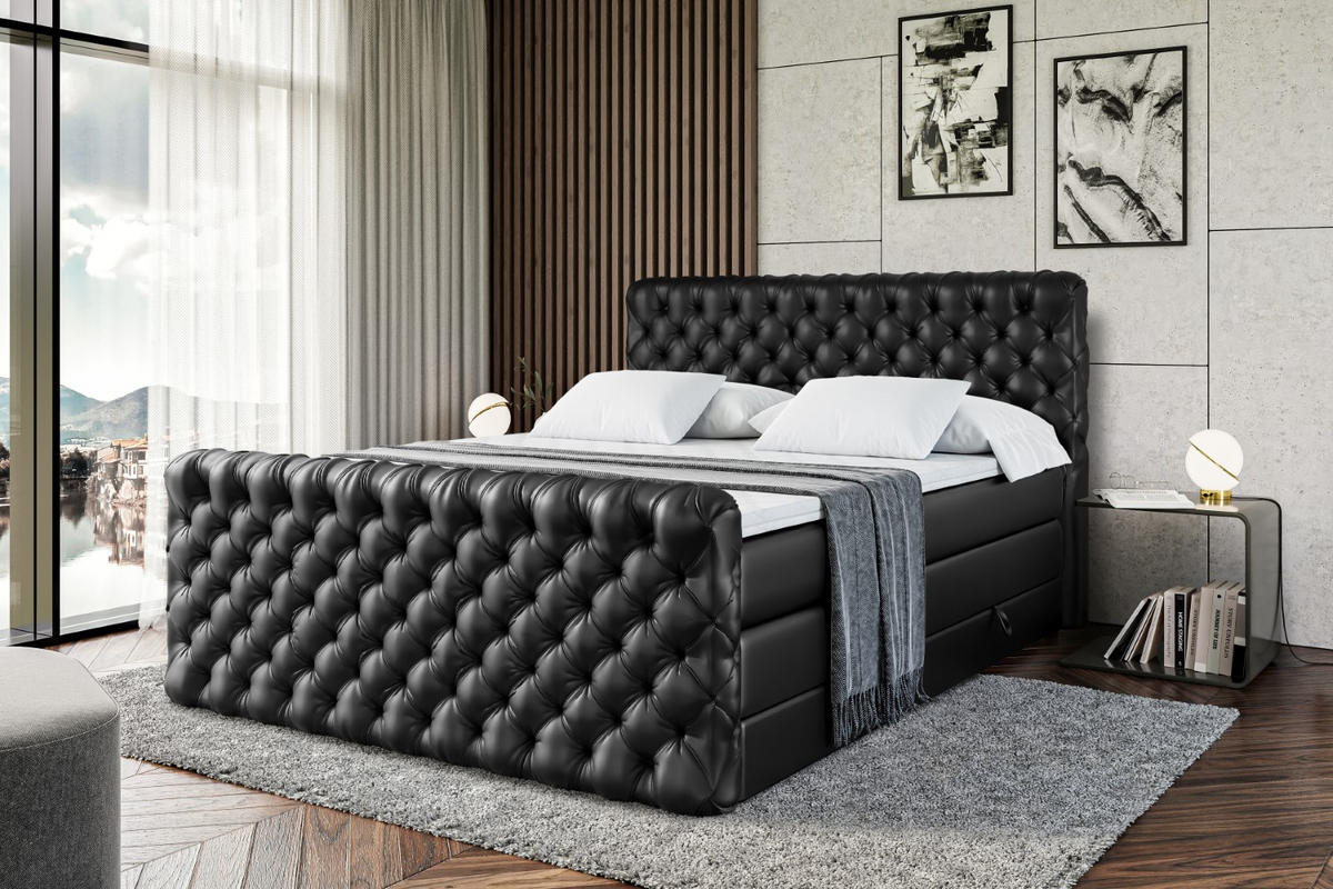 BOXSPRINGBETT BOXI8-Z KING - 180x200 - H3/H4 - Schwarz Hochglanz - Schwarz Hochglanz, Holzwerkstoff (180/200cm) - ALTDECOR