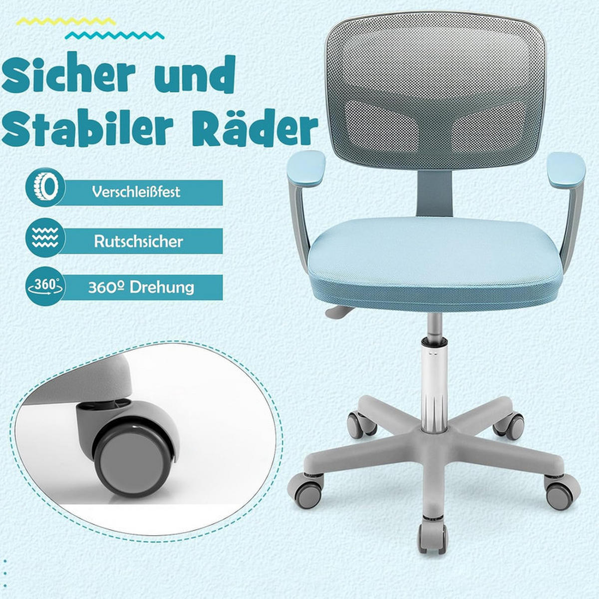KINDER‑BÜROSTUHL 360°drehbar blau - Blau, Kunststoff (54/80/54cm) - COSTWAY