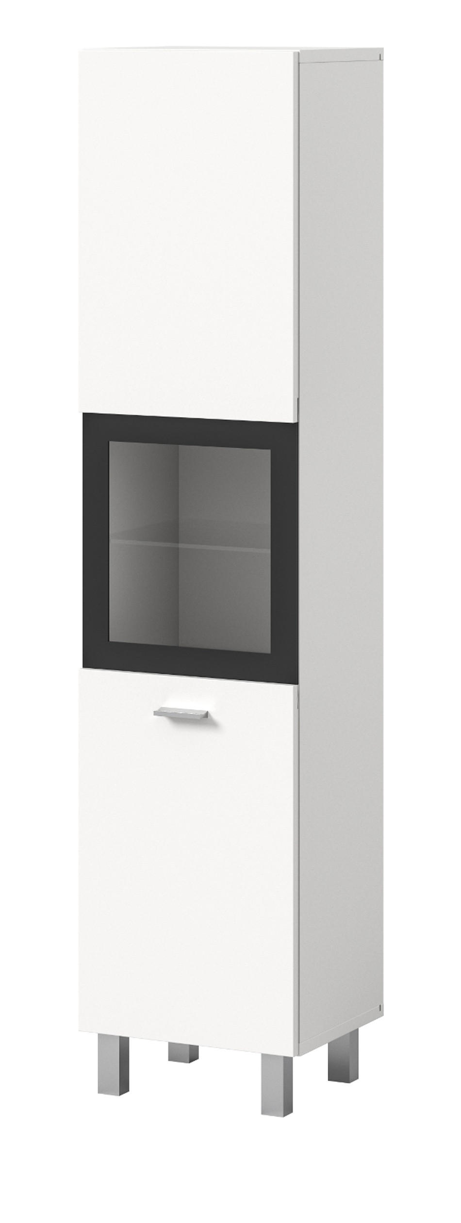 MIDISCHRANK weiß 30 cm, Badschrank hängend oder stehend - Silberfarben/Schwarz, Glas/Holzwerkstoff (30/125/29cm) - Inn.Furn