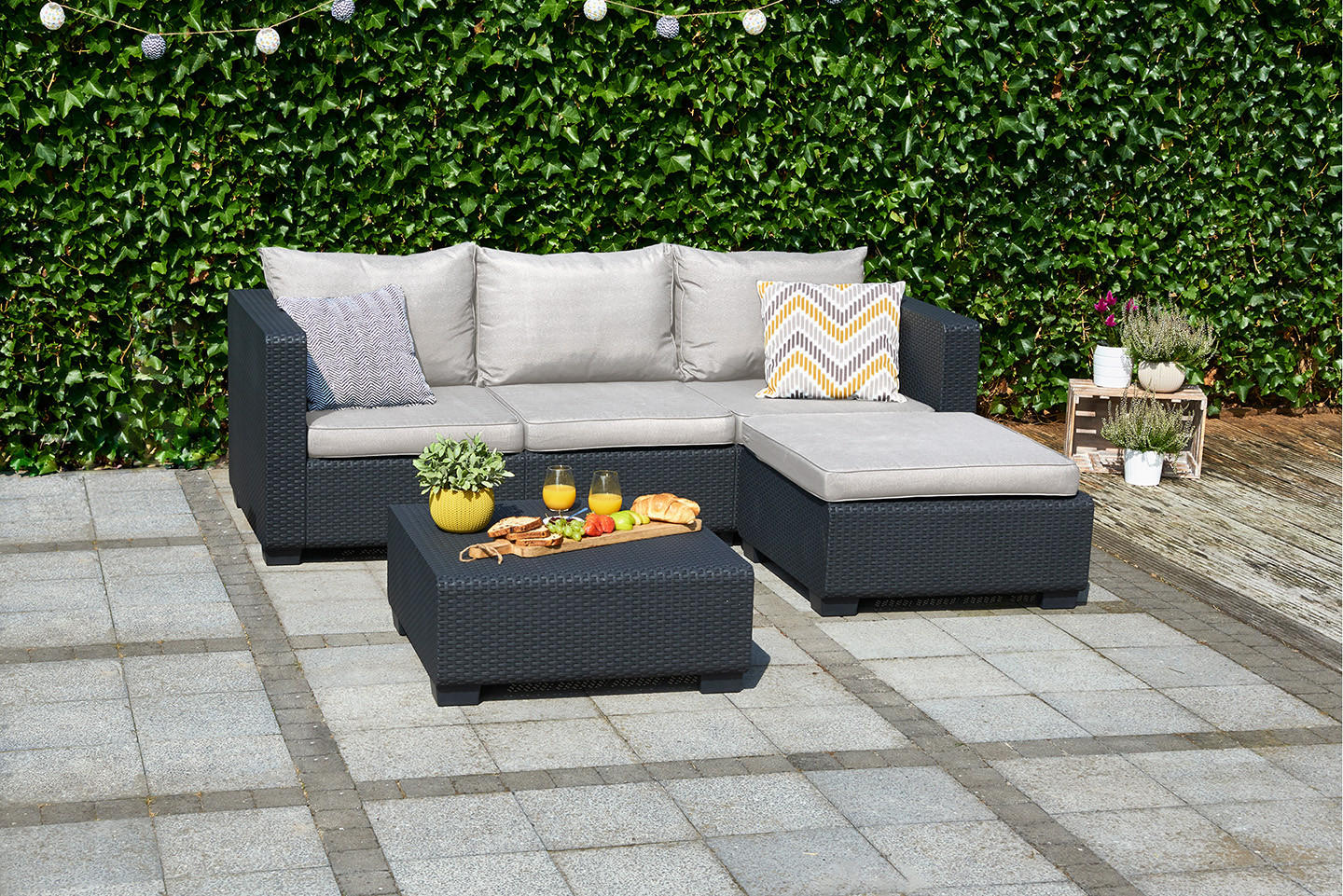 GARTENSOFA Salta 3-Sitzer in Anthrazit mit Kissen - Anthrazit, Textil (84/65.5/200cm) - Allibert