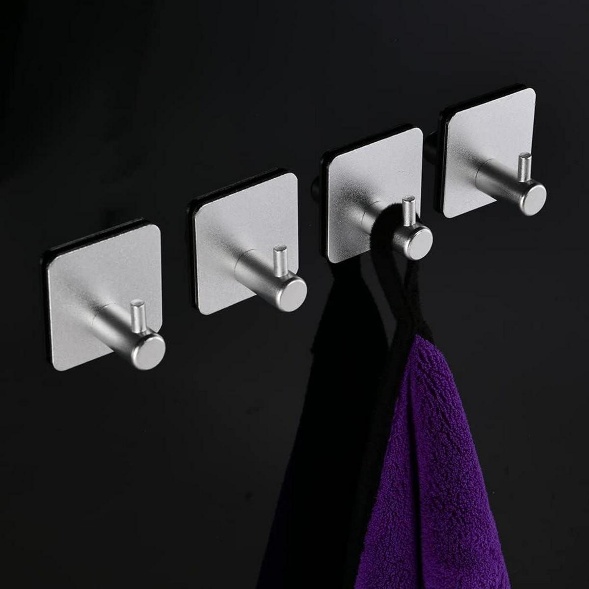 HANDTUCHHAKEN 4er Set Quadrat Edelstahl Selbstklebend - Silberfarben, Metall (4.5/2.5/4.5cm)