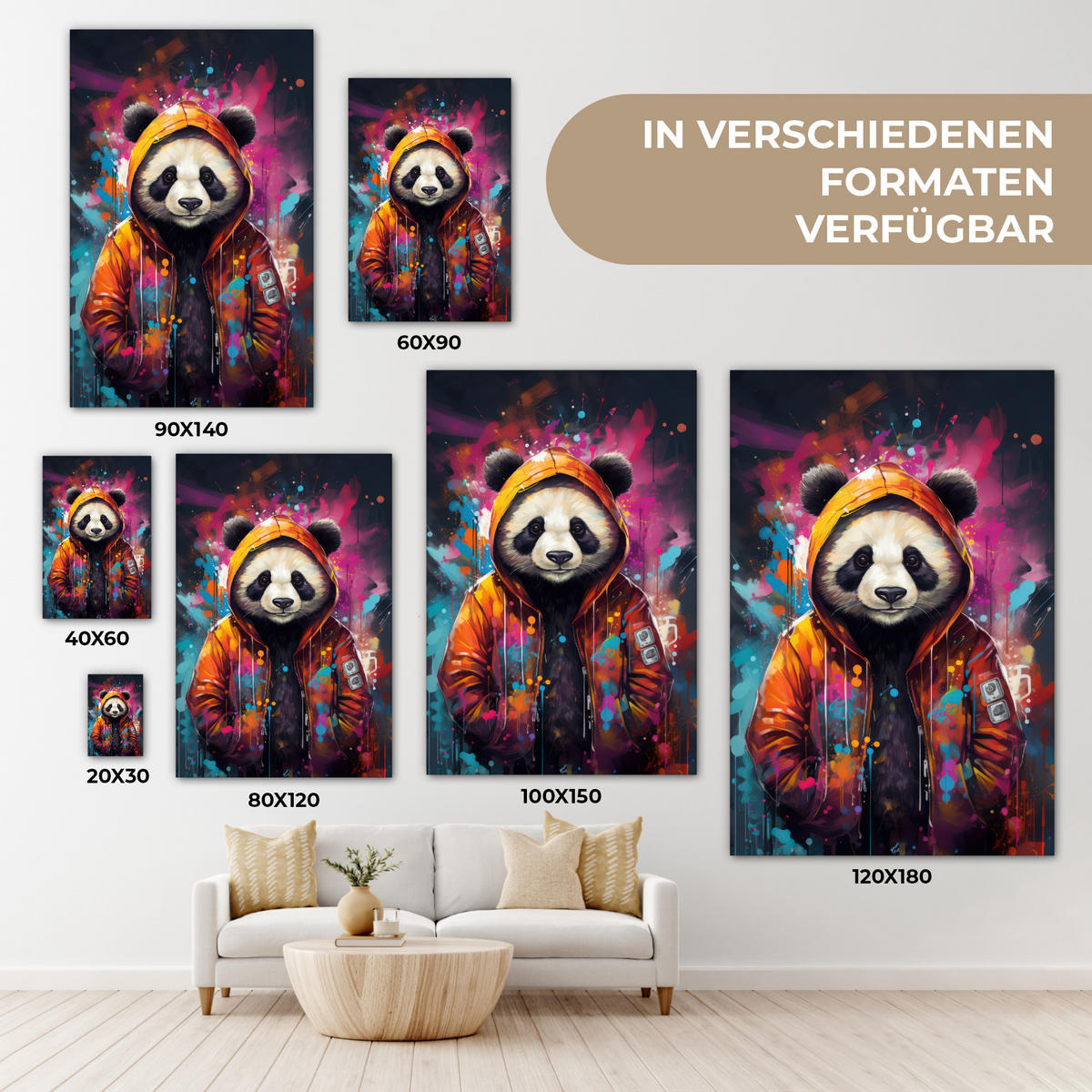 LEINWANDBILD Panda - Jacke - Graffiti - Orange 40x60 cm - Orange, Textil (40/60cm) - MuchoWow