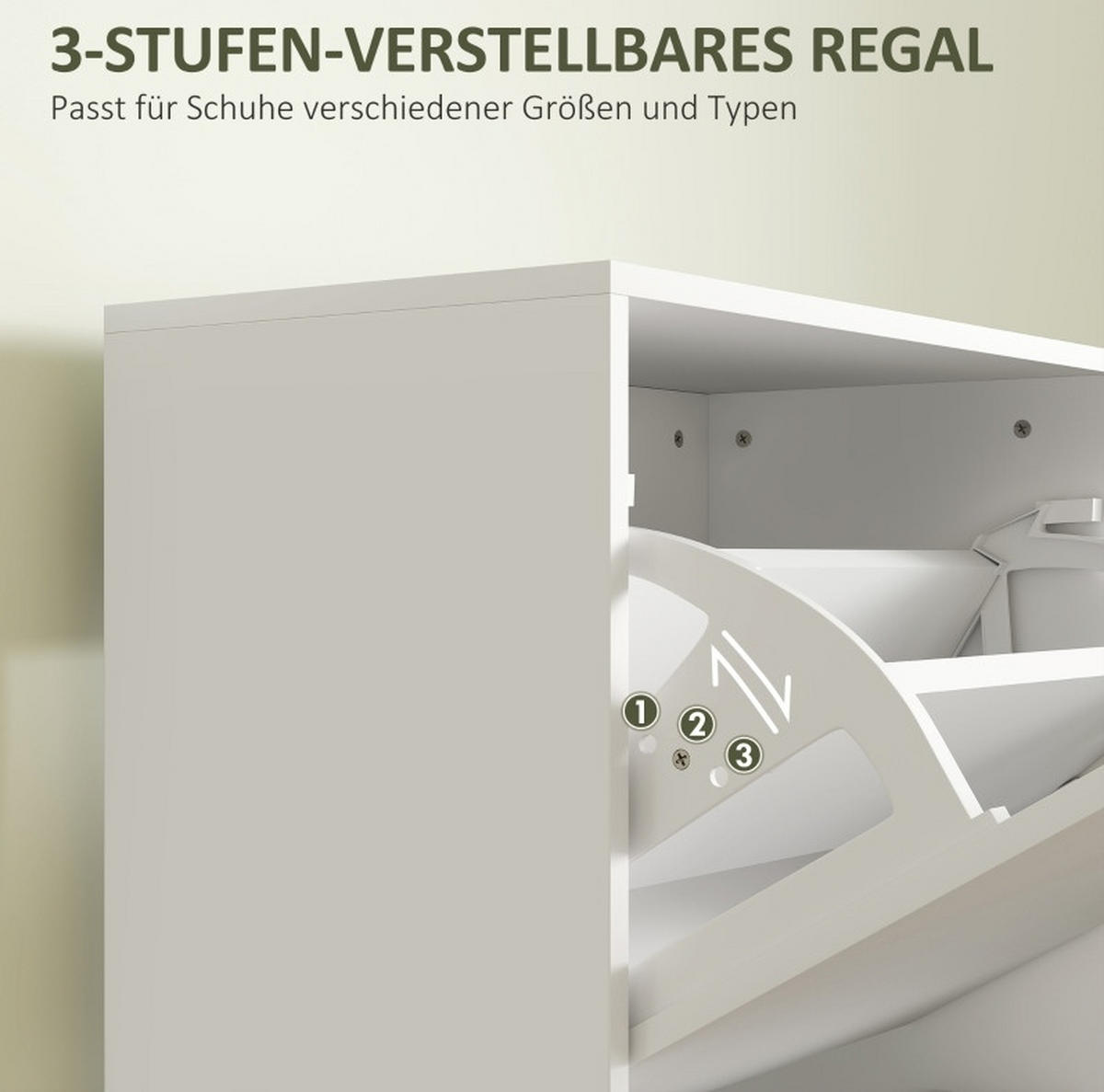 SCHUHSCHRANK 47/26/120 cm mit 3 Klappen und verstellbaren Einlegeböden, platzsparend, Weiß - Weiß, Holz (47/120/26cm) - Redom
