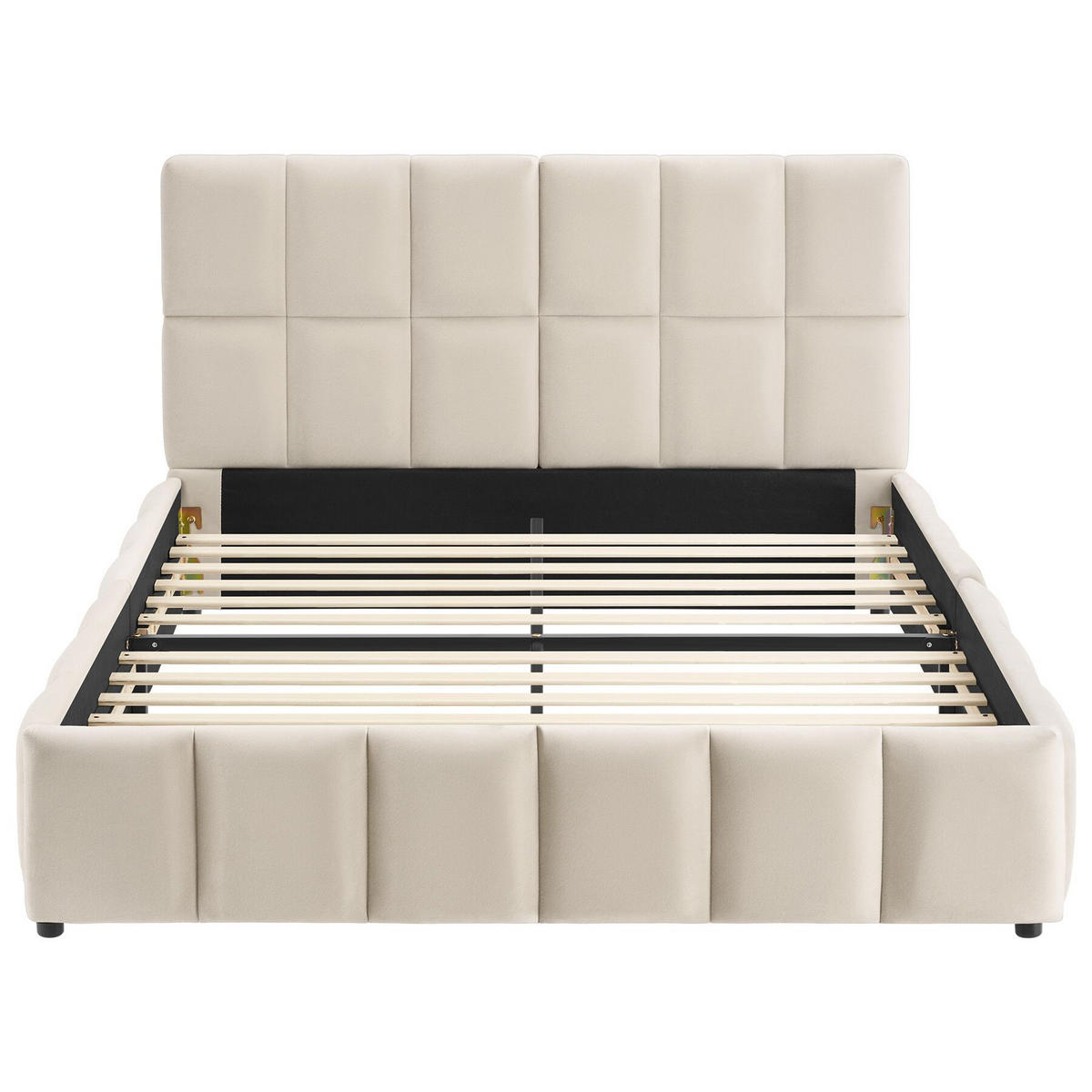 POLSTERBETT Shirley, Belastbarkeit 250 kg, Samtoptik sand - Gelb/Samtahornfarben, Holz (140/200cm) - tectake