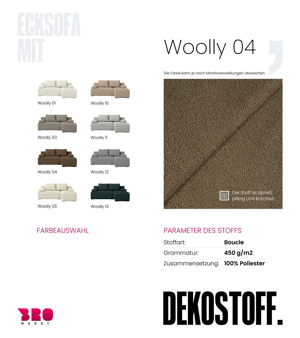 ECKSOFA Ernest mit Schlaffunktion Braun Bouclé - Braun, Textil (200/145cm) - Bromarkt