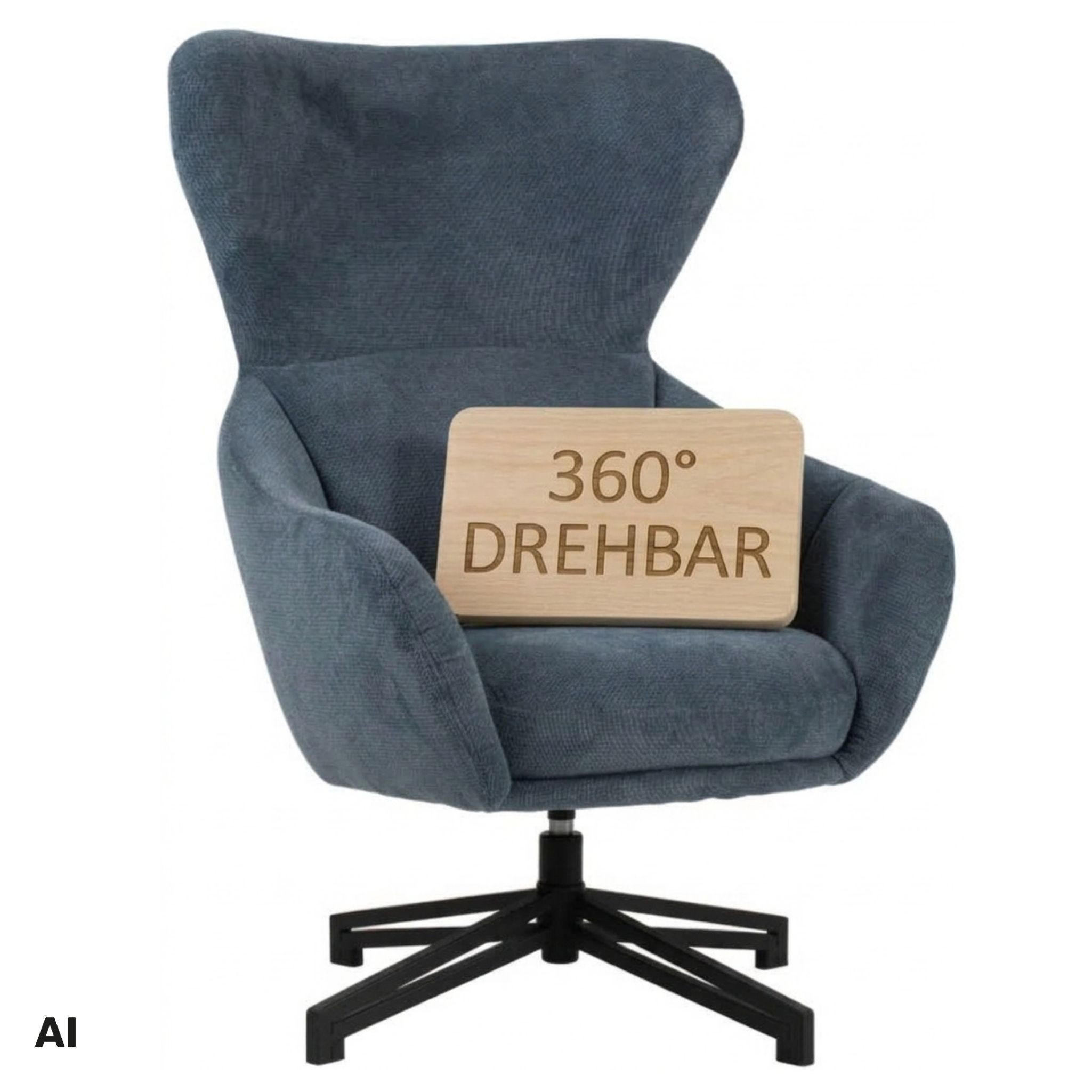 OHRENSESSEL Marconia - Blau/Schwarz, Textil/Metall (75/109/80cm) - Mr. Deko