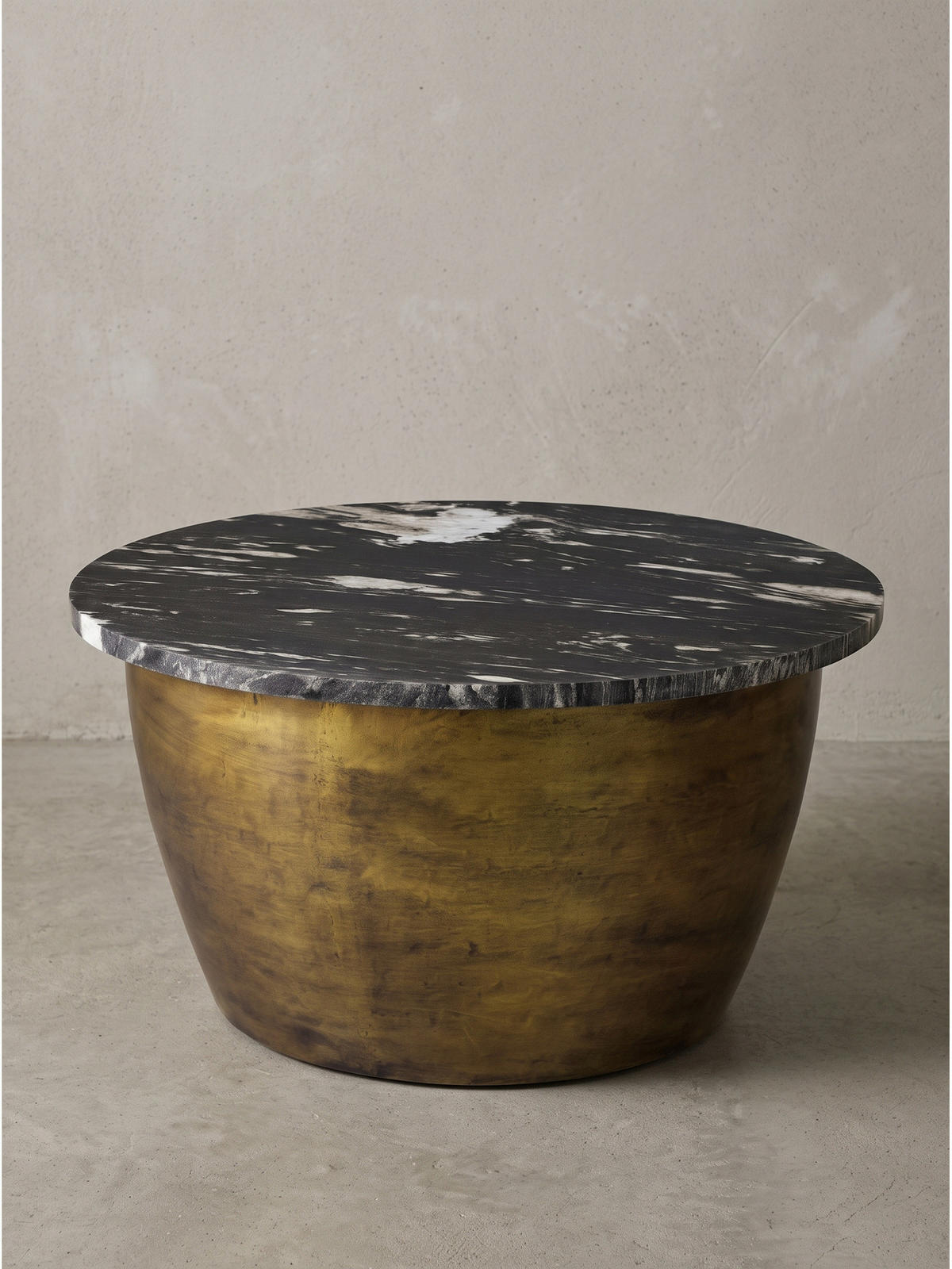 COUCHTISCH HAVEL, Marmor, handgefertigt, Schwarz-Gold, Ø 60 x 34 cm - Goldfarben, Stein/Metall (60/60/34cm) - KADIMA DESIGN