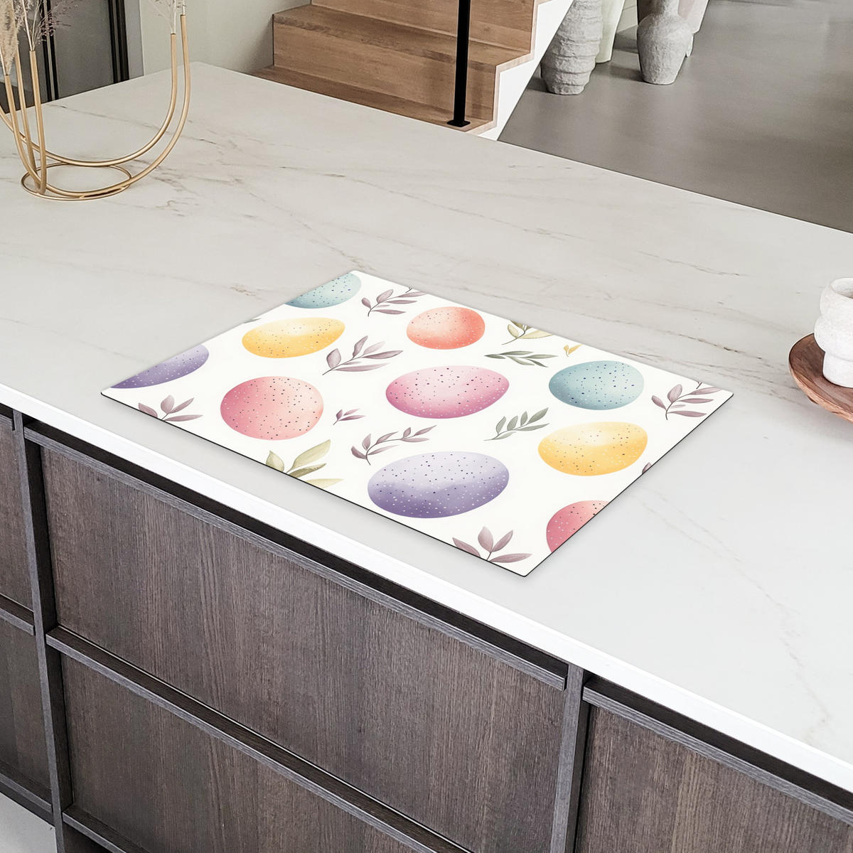HERDABDECKPLATTE Eier - Bunt - Muster Herdabdeckung Induktionsfeld 75x52 cm - Weiß, Kunststoff (75/52/0.2cm) - MuchoWow