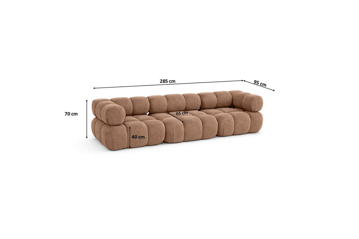 COUCH, 3-Sitzer Modular, Veloursstoff Salvador, Dunkelbeige, Selia - Beige, Holz (285/70/95cm) - Kaiser Möbel