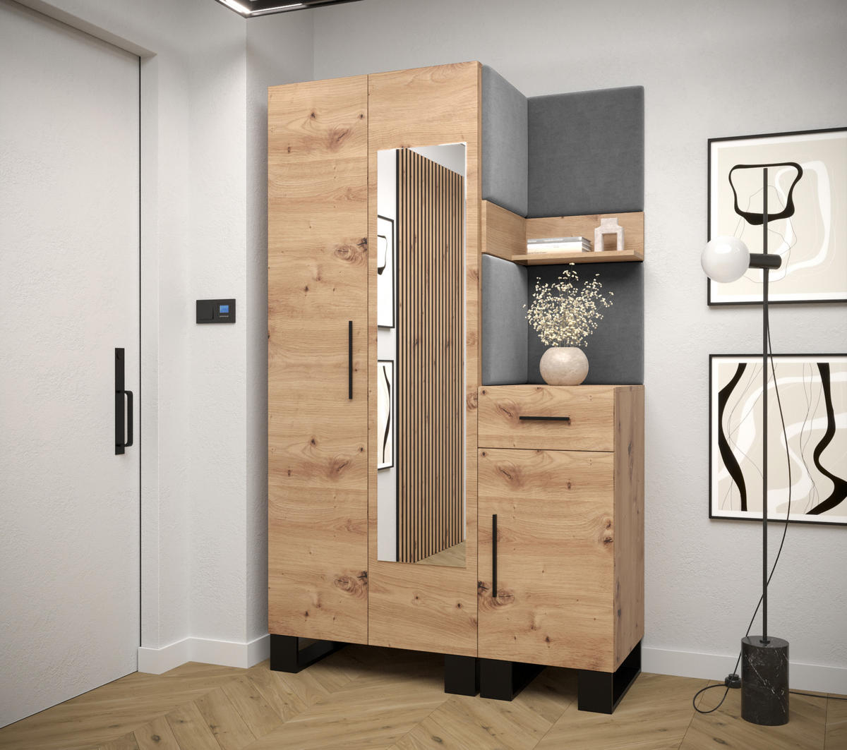 GARDEROBEN-SET 196/116/45,6 - Schwarz/Eiche Artisan, Holz/Kunststoff (116/196/45.6cm) - Abiks Möbel