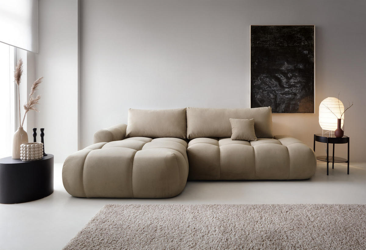 ECKSOFA Ombo Beige Velours 280 cm - Beige/Schwarz, Kunststoff/Textil (284/167cm) - Selsey