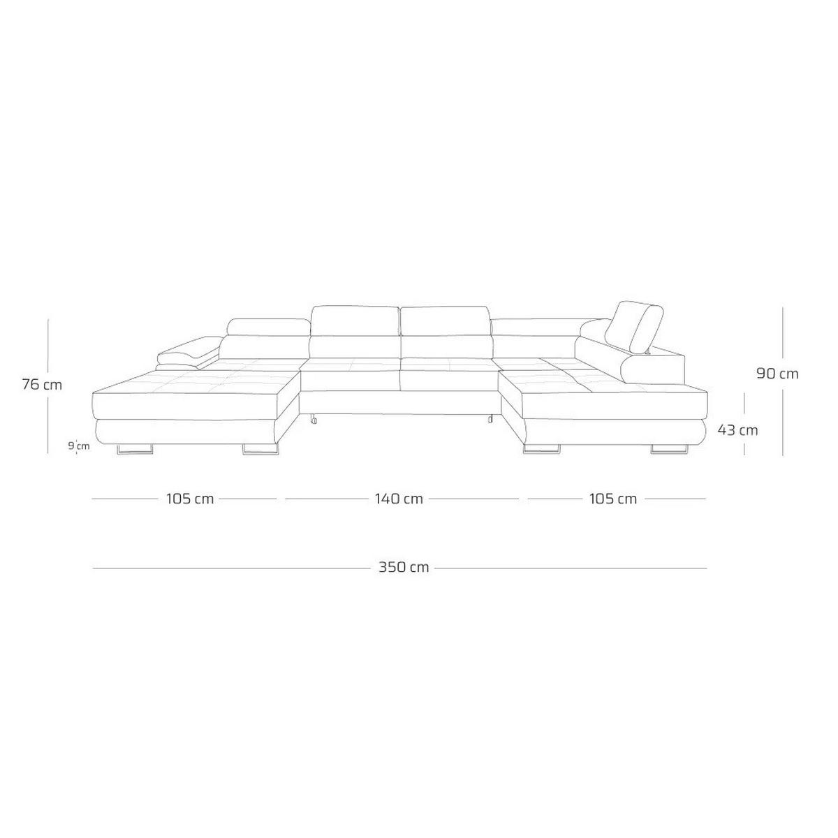 ECKSOFA U-Form WILD U Rechts mit Schlaffunktion 130x260 Chenille Schwarz - Silberfarben/Schwarz, Holz/Textil (203/90/350cm) - Muffo