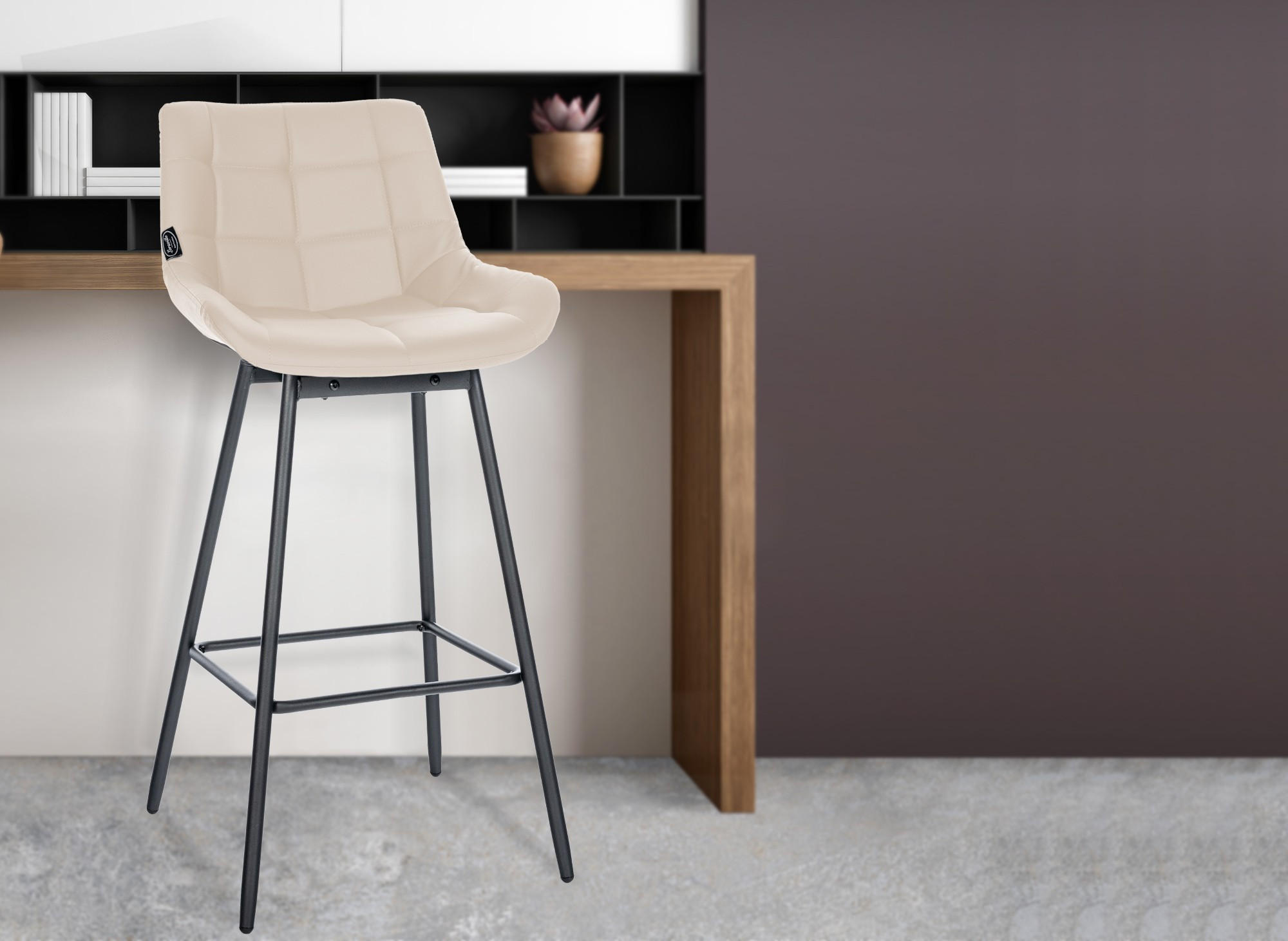 BARHOCKER Lederlook creme - Creme/Schwarz, Textil/Metall (49/105/56cm) - CLP