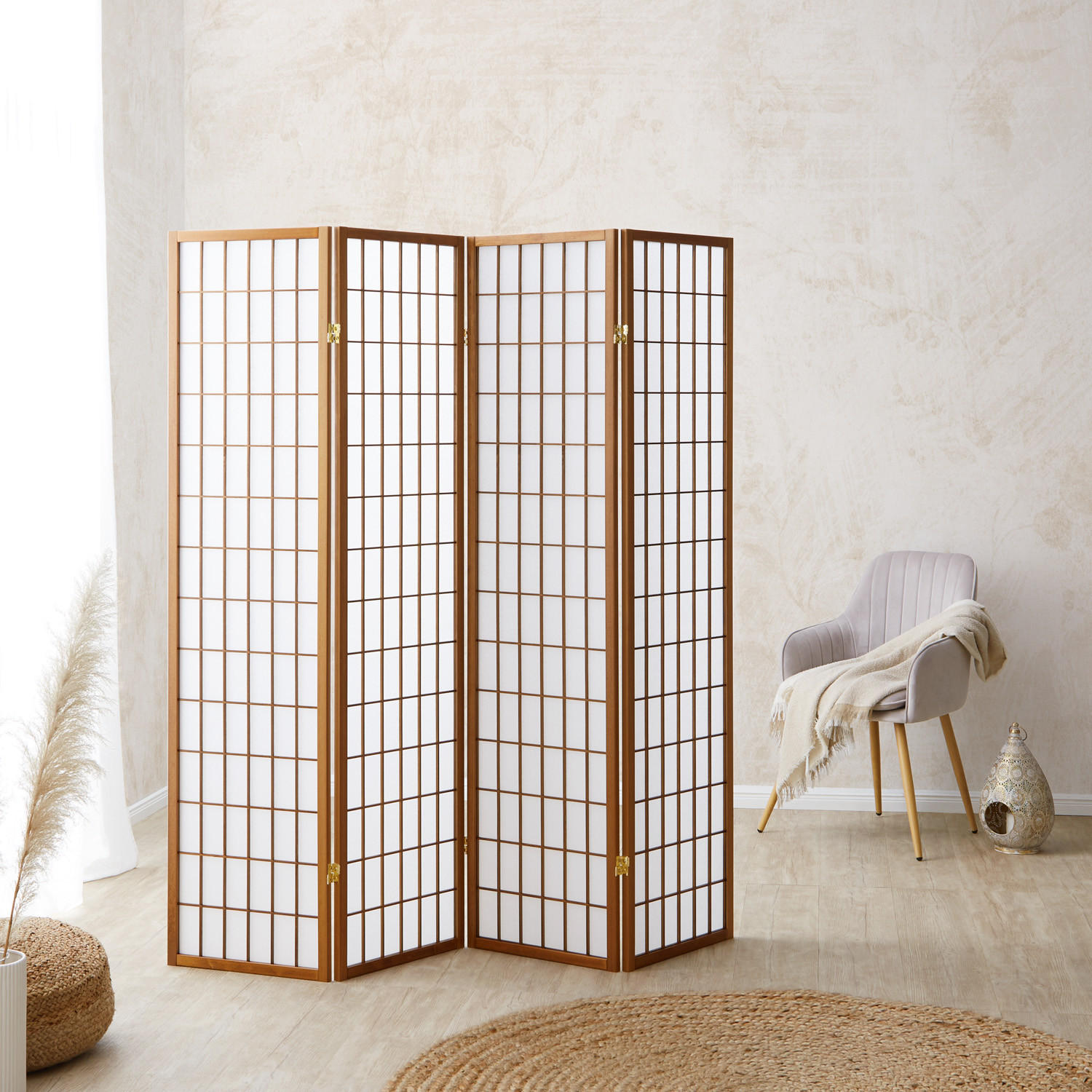 PARAVENT 4-tlg. 176/175 cm Braun Shoji - Braun, Holz (176/175/2cm) - Homestyle4u
