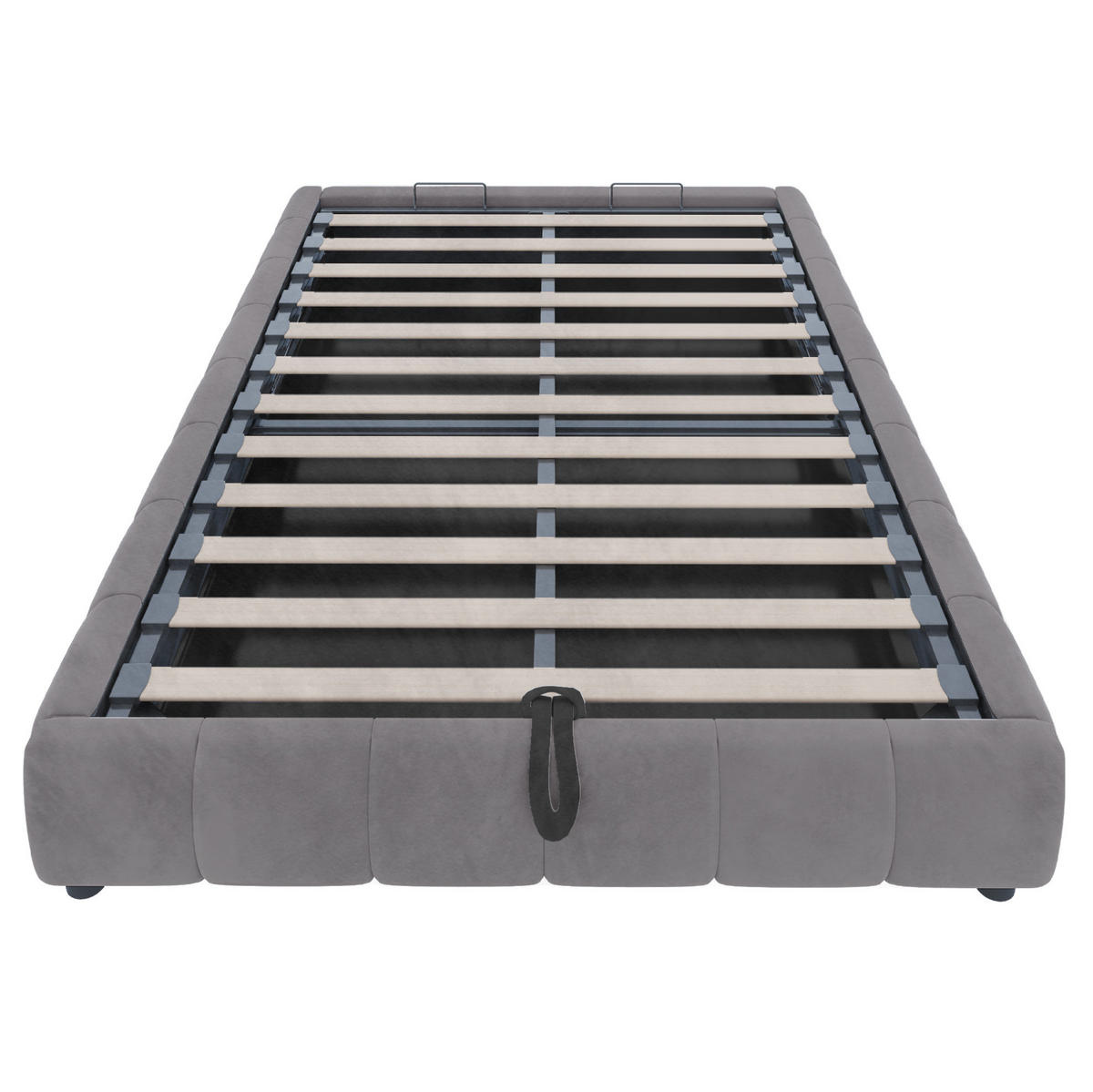 FLANELL-POLSTERBETT 140/200 cm mit LED-Lichtleiste, hydraulischem Stauraum und Metallrahmen, Grau - Grau, Textil (140/200cm) - Redom