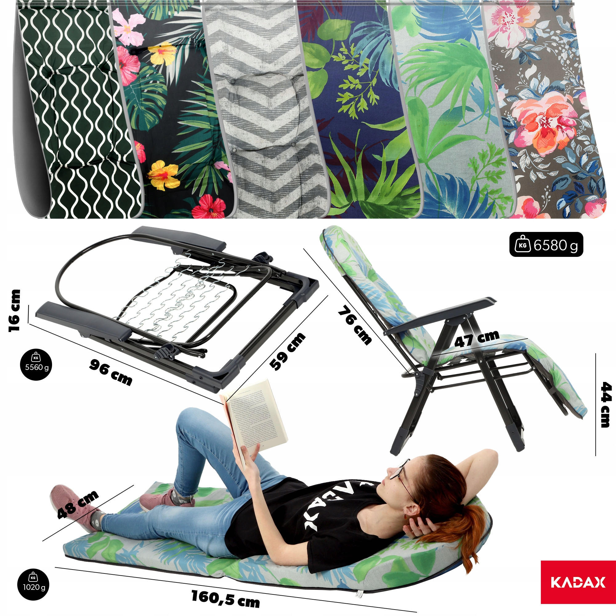 Thumbnail - Kadax Gartenliegestuhl, Grün, Blau, Grau, Metall, 58x150 cm, Gartenmöbel, Gartenliegen