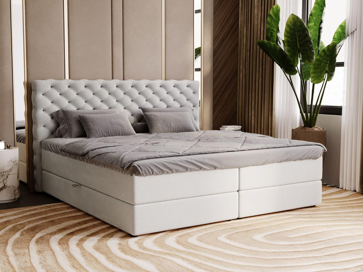 BOXBETT Bergamo 200x200 Hellgrau - Hellgrau/Schwarz, Holz/Textil (200/200cm) - Graingold