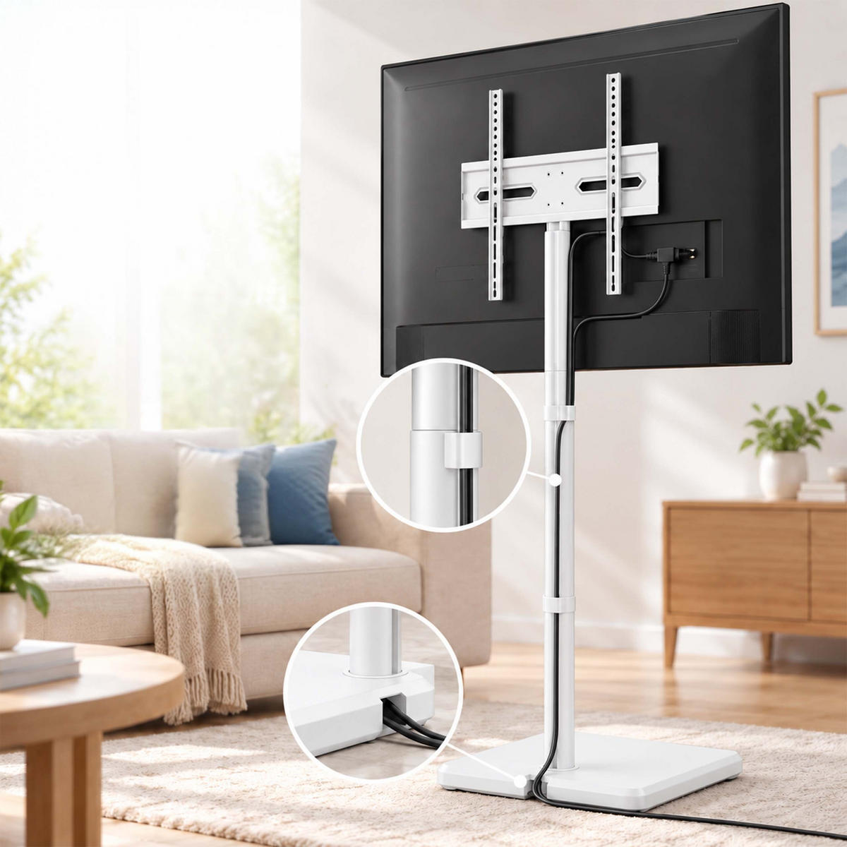 TV-BODENSTÄNDER Weiß höhenverstellbar - Weiß, Holzwerkstoff/Metall (42.5/139.5/32.5cm) - Relaxdays
