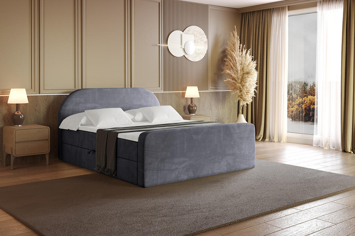 BOXBETT mit Matratze H4 und Lattenrost - NOX-Z - 160x200 - Dunkelgrau Casablanca - Dunkelgrau, Holzwerkstoff (160/200cm) - ALTDECOR