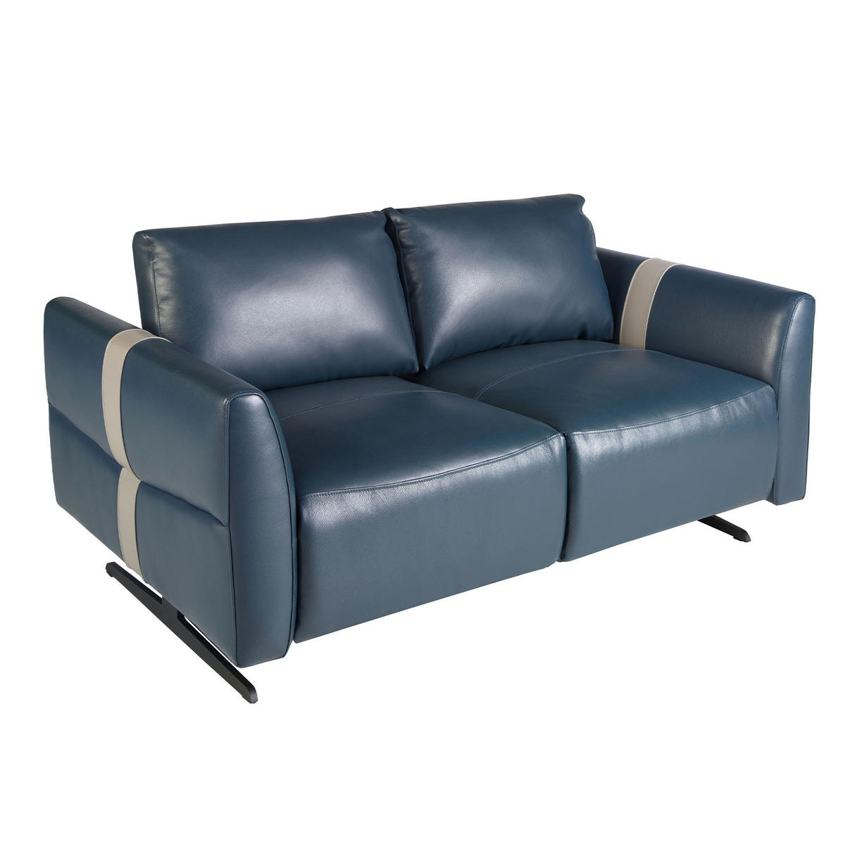ANGEL Cerdá 2‑sitziges Ledersofa Modell 6195 - Blau/Schwarz, Leder/Metall (173/92/110cm) - ANGEL CERDA