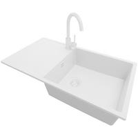 GRANITSPÜLE Ibiza, 2-er set Alles Weiß 90/50 cm 1 Becken + Küchenarmatur 32/20 cm + Ablauf-Set ab 60er Unterschrank - Weiß, Kunststoff (90/19/50cm) - Primagran