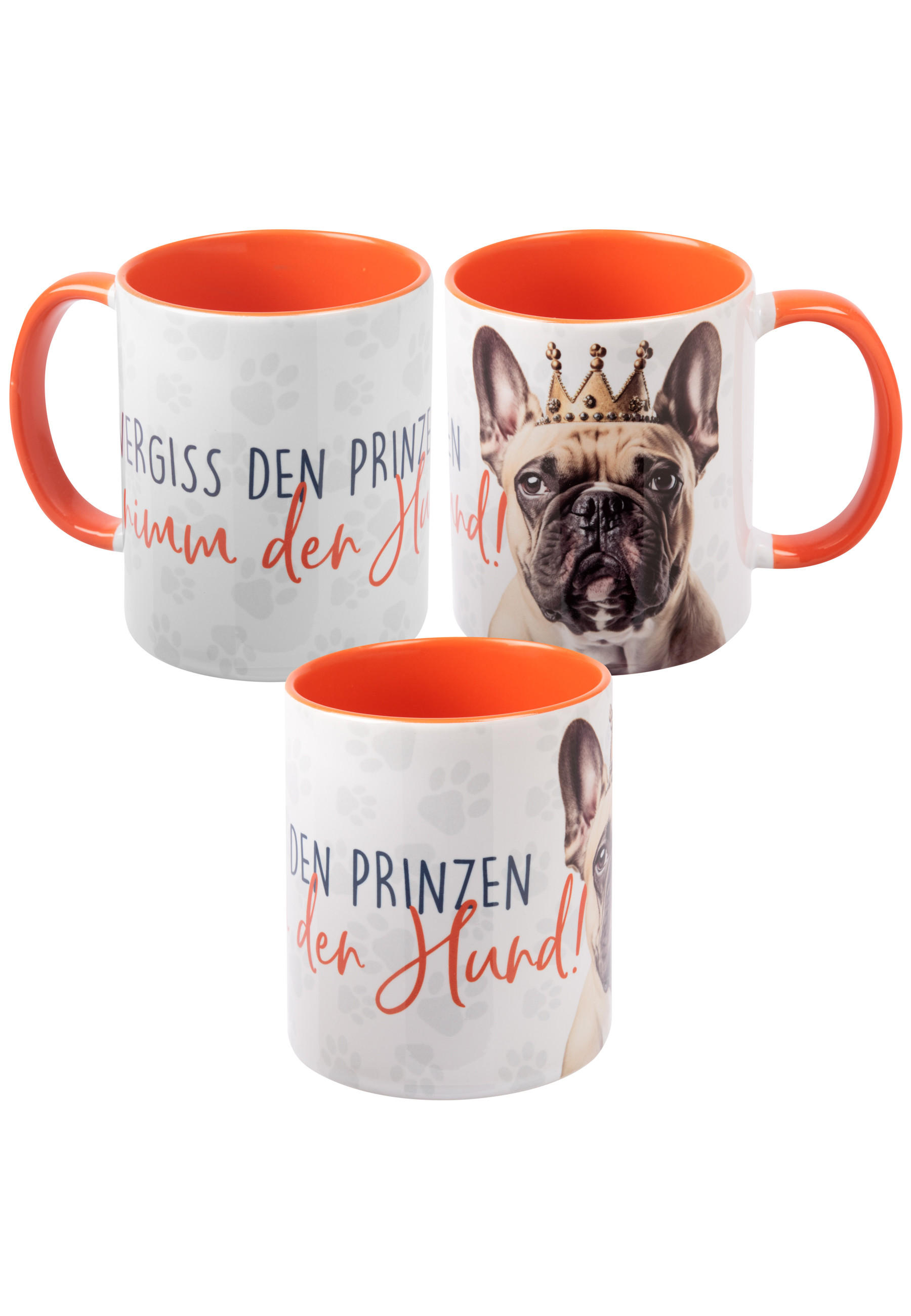 KAFFEEBECHER Hunde Mops - Vergiss den Prinzen, nimm den Hund! Weiß/Orange 320 ml - Orange, Keramik (0.32L) - United Labels