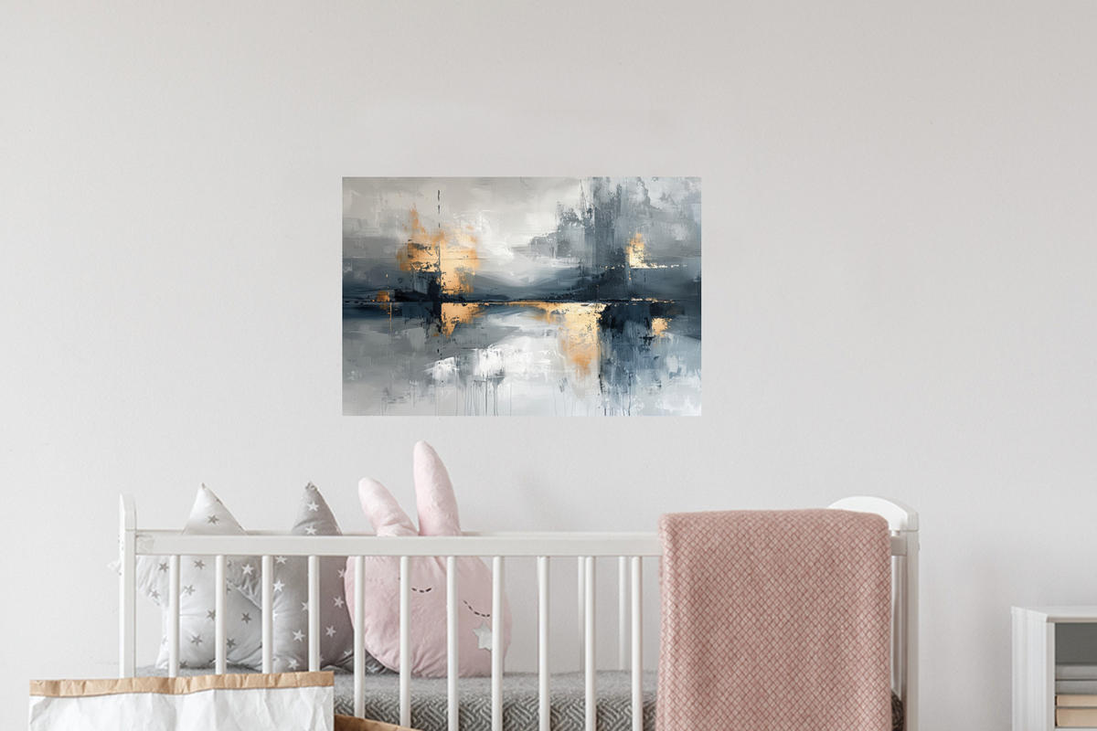 WANDTATTOO Kunst - Grau - Gold - Abstrakt 60x40 cm - Dunkelgrau, Kunststoff (60/40/0.1cm) - MuchoWow