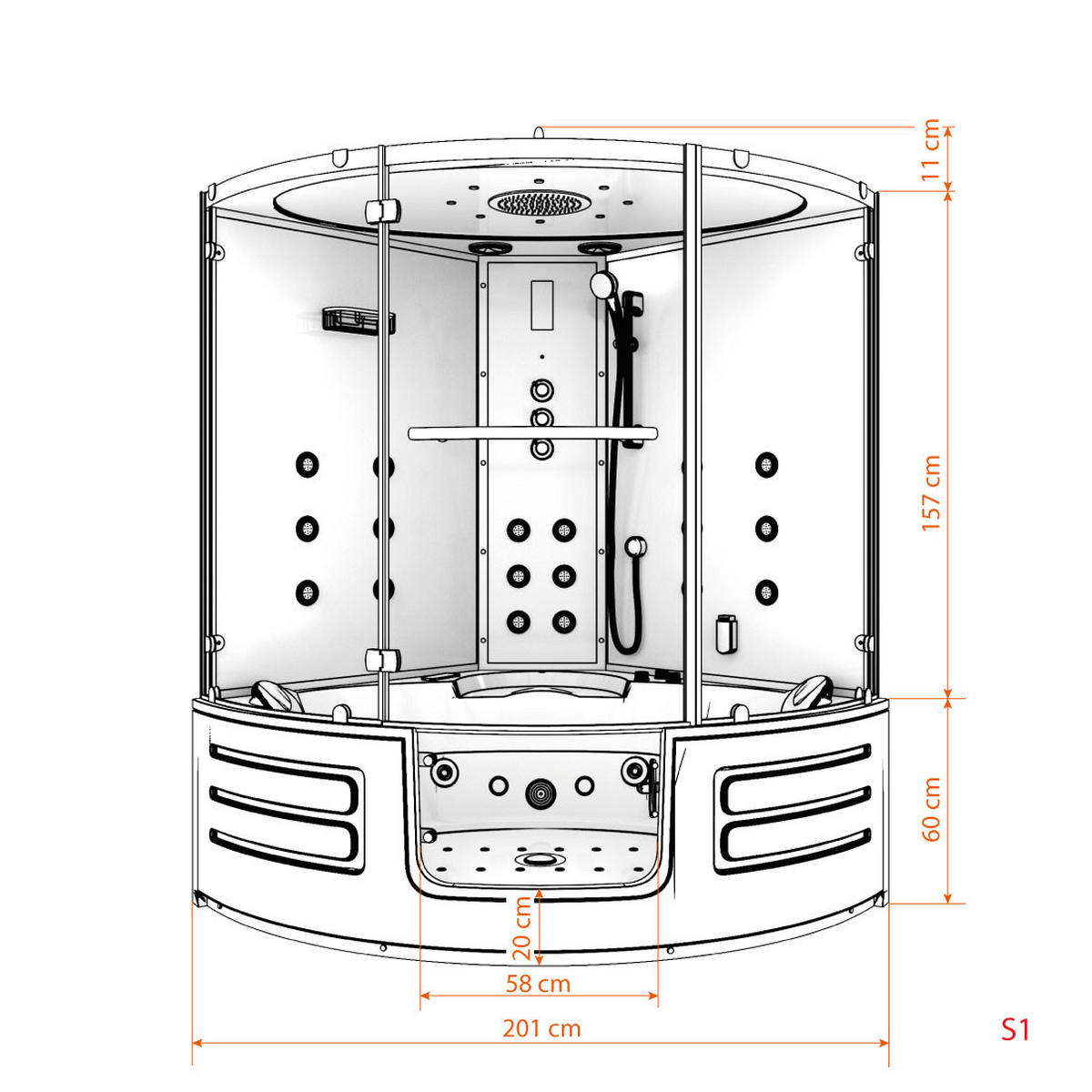 WHIRLPOOL Dampfdusche K70-SW-TH - Schwarz, Glas/Kunststoff (150/217/150cm) - AcquaVapore by Sandra Jentho