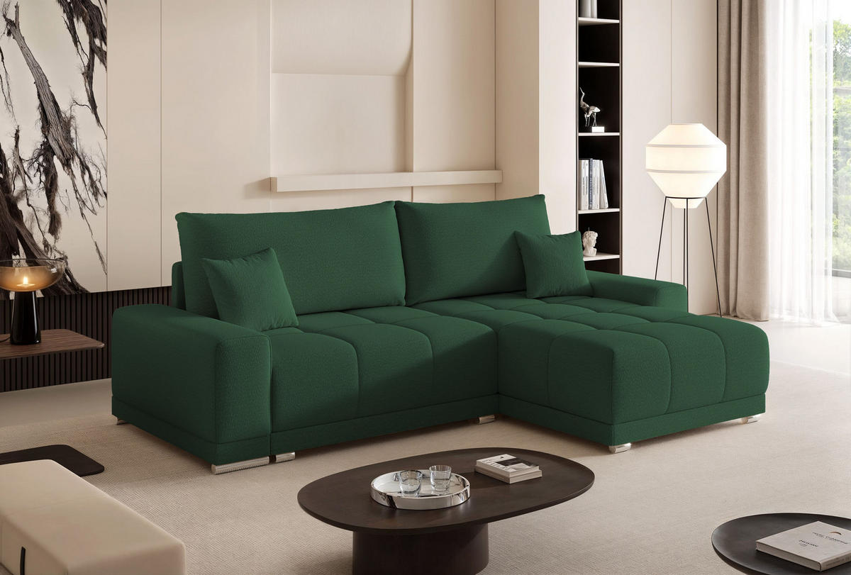 ECKSOFA TARA mit Schlaffunktion und Bettkasten Grün - Grün, Holzwerkstoff/Kunststoff (250/90cm) - Idohome