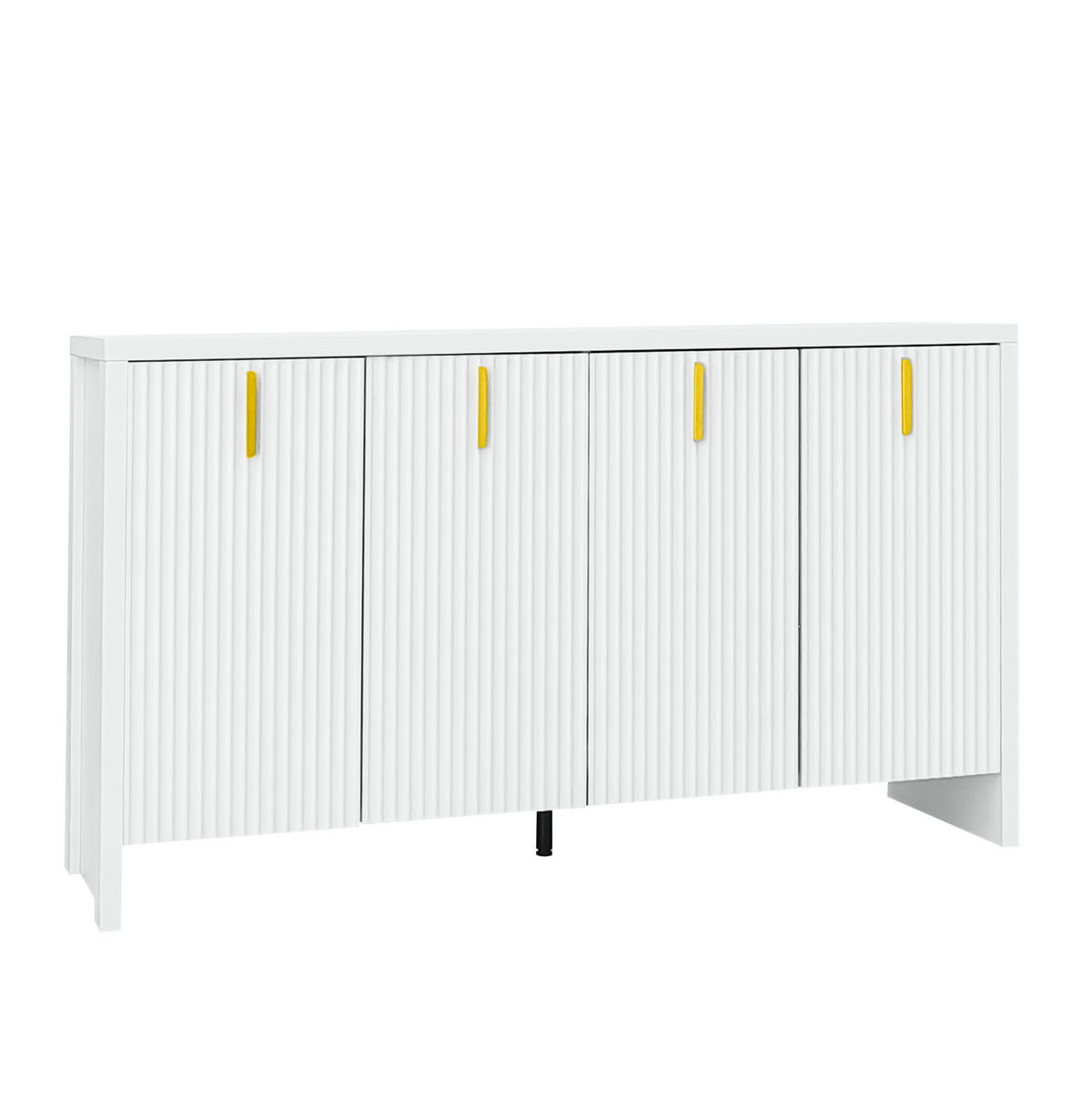 SIDEBOARD 140/38/80 cm in Weiß mit 4 Türen & goldfarbenen Griffen - Weiß, Holzwerkstoff (140/80/38cm) - BEAOK