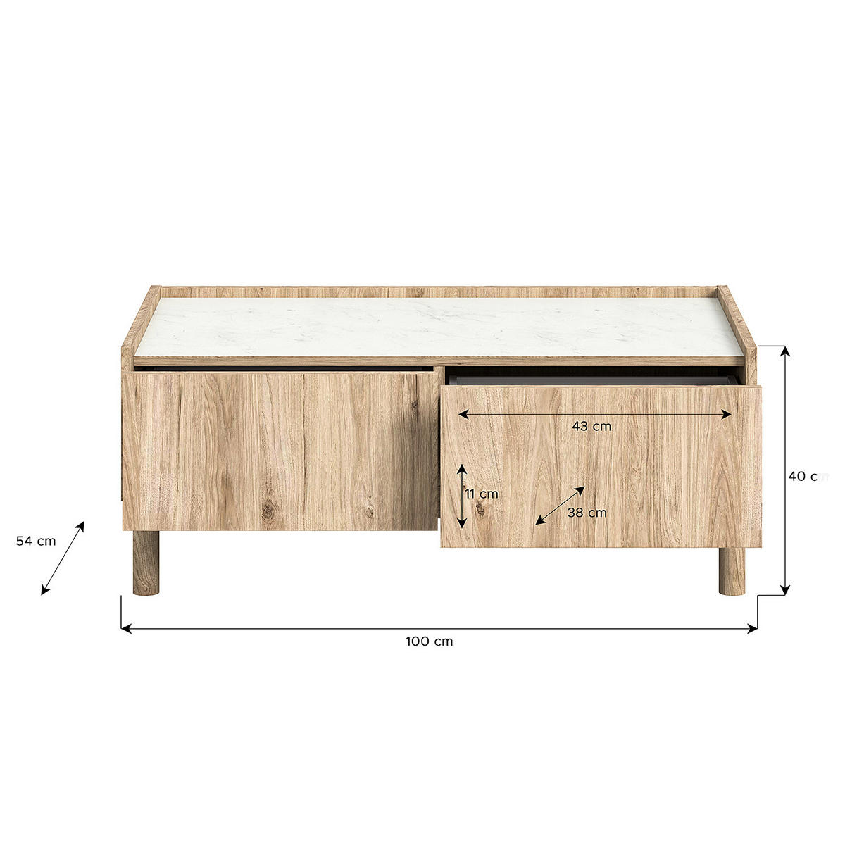 COUCHTISCH - Marmor Weiß Dekor / Eiche Hickory Dekor - Weiß, Holzwerkstoff (54/100/40cm) - home24