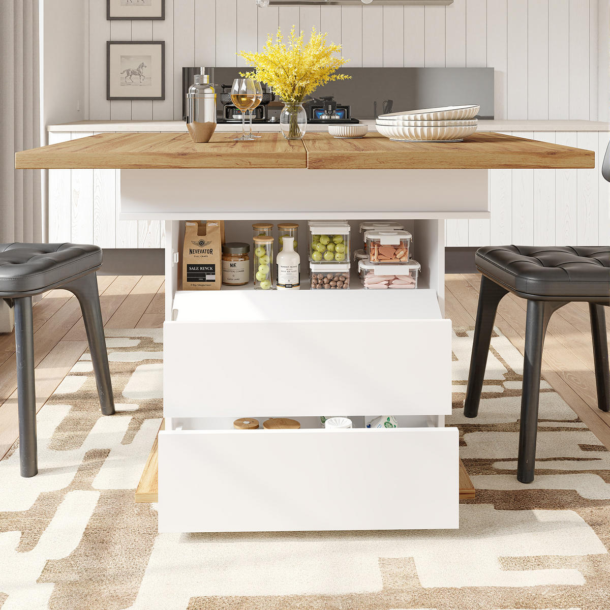 ESSTISCH 80/140/75 cm Weiß Natur aus MDF mit Auszug und Stauraum - Weiß, Holzwerkstoff (140/80/75cm) - OKWISH