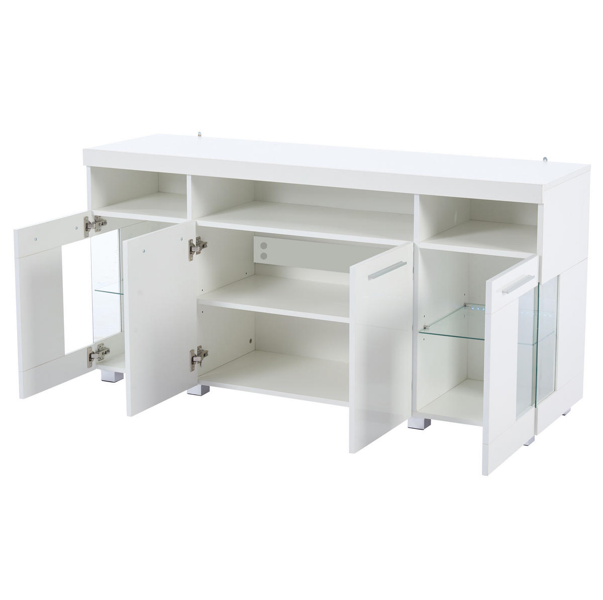 SIDEBOARD 140/40/70 cm in Weiß mit LED-Beleuchtung und Hartglastüren - Weiß, Holzwerkstoff (140/70/40cm) - Flora Grace